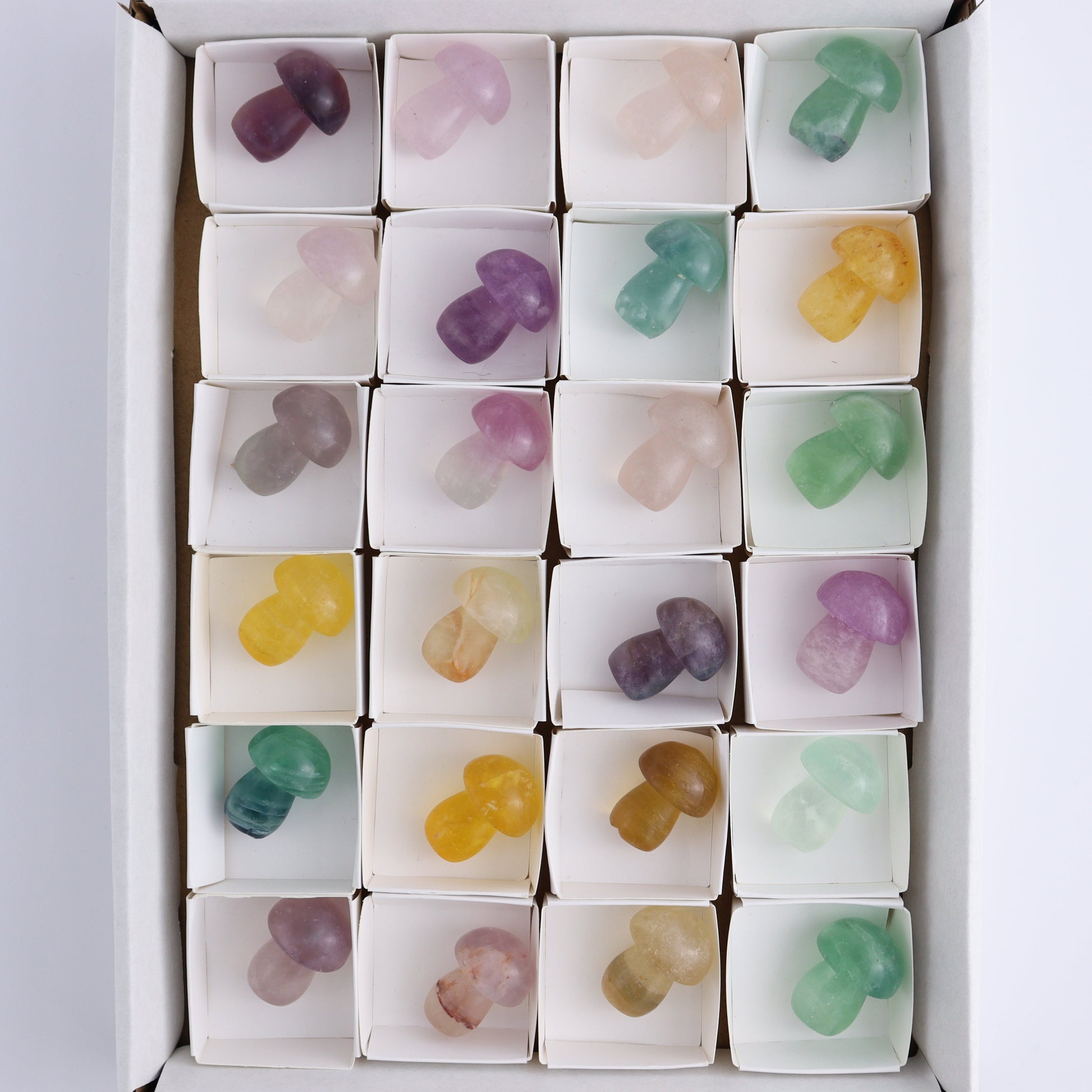 Fluorite Mushrooms Set of 24 - Expert Wholesale and Supplier of Wholesale Crystals & Bulk Gemstones, ["Fluorite","Mushrooms"]