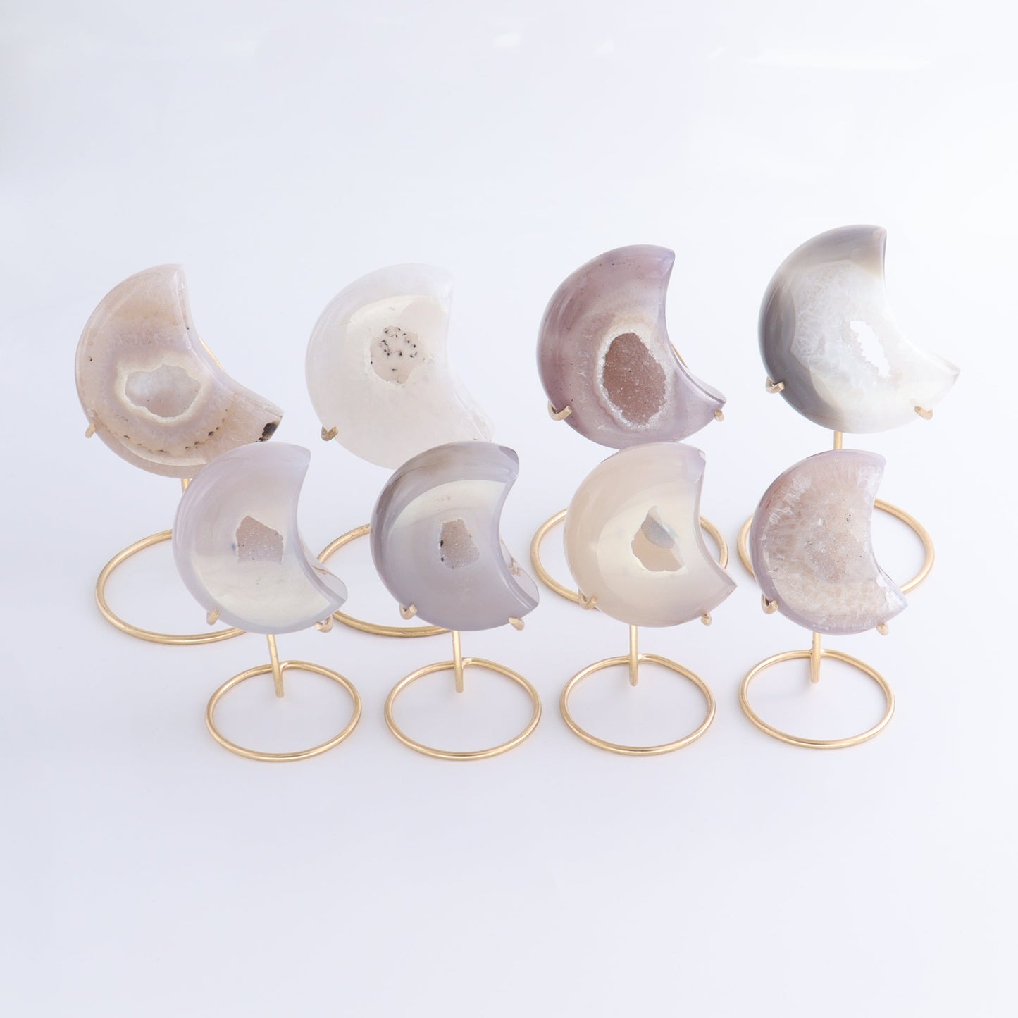 Agate Moons with Stand Set of 8 - Expert Wholesale and Supplier of Wholesale Crystals & Bulk Gemstones, ["Agate","Brazil","moons"]
