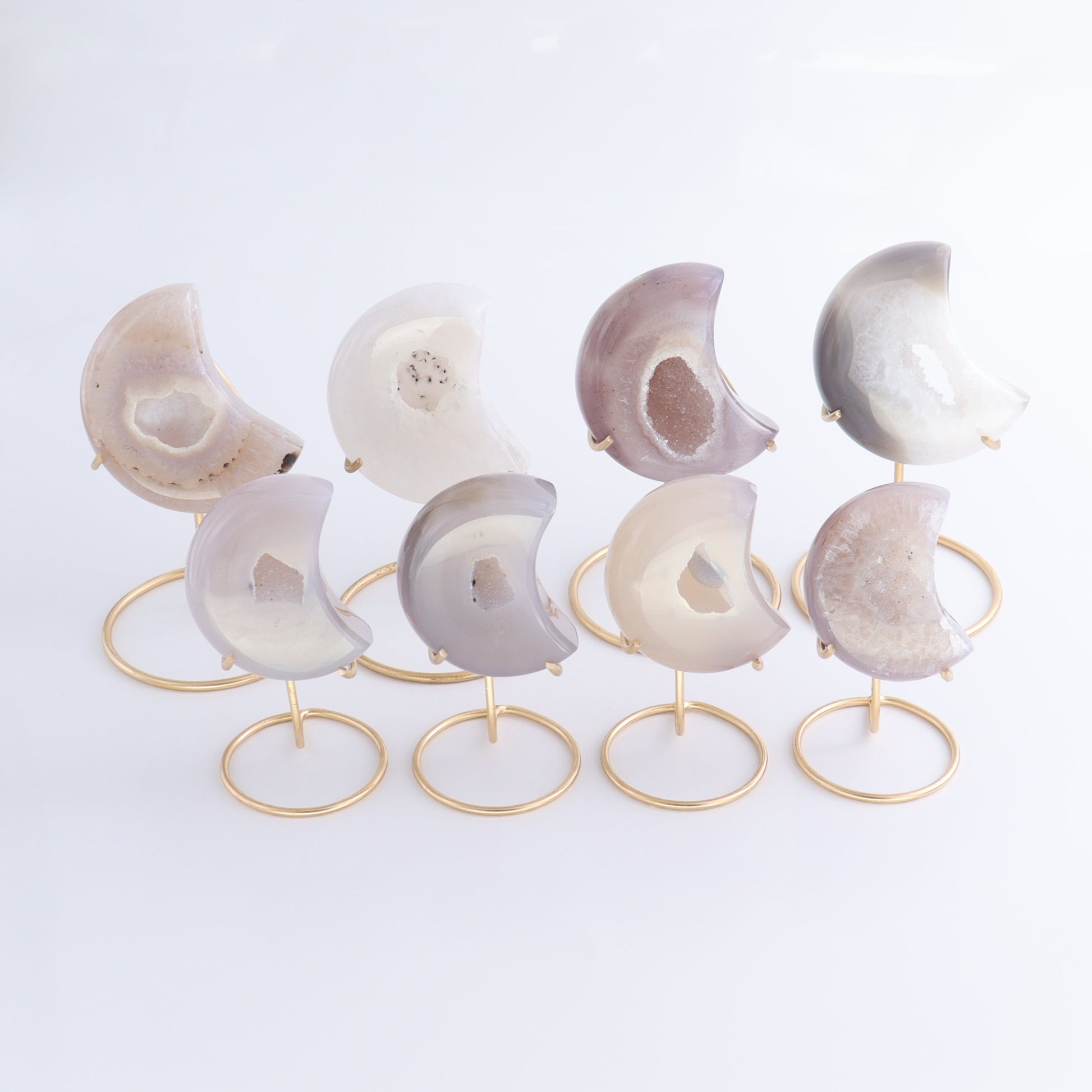 Agate Moons with Stand Set of 8 - Expert Wholesale and Supplier of Wholesale Crystals & Bulk Gemstones, ["Agate","Brazil","moons"]