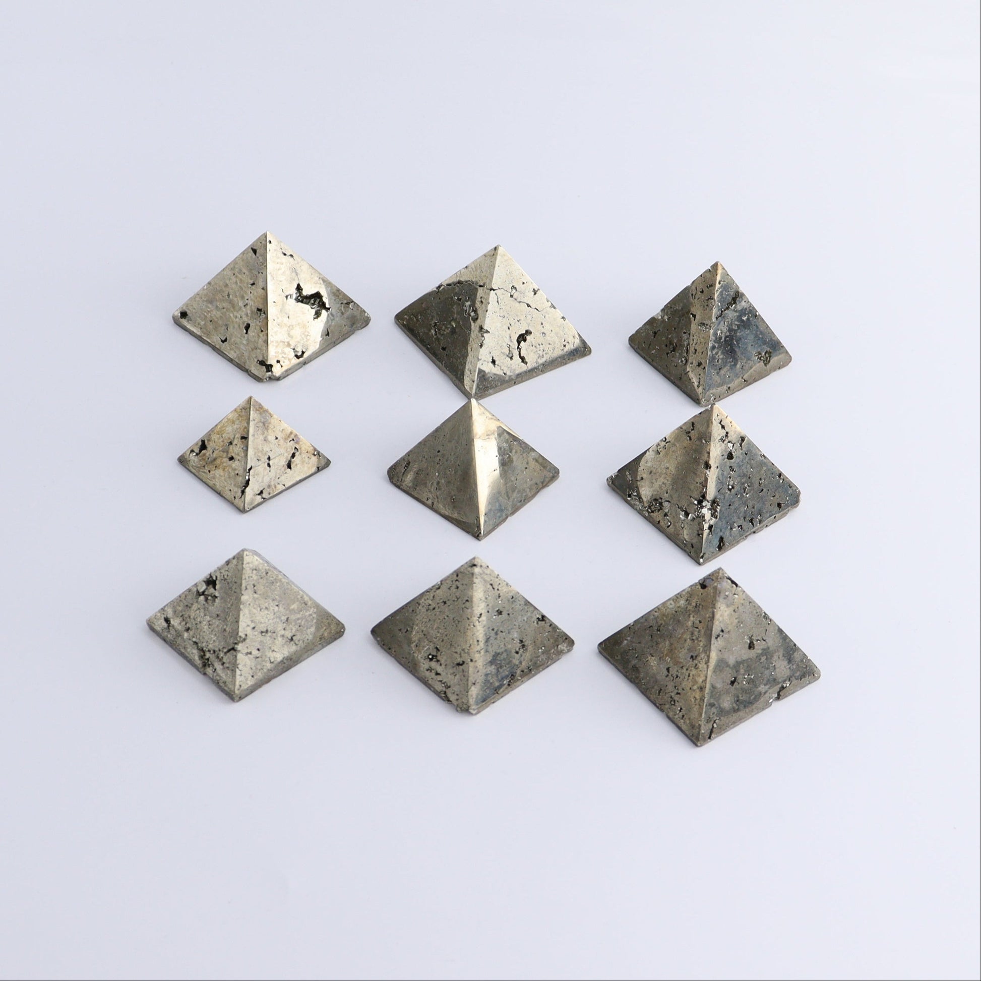 Pyrite Pyramids Set of 9 - Expert Wholesale and Supplier of Wholesale Crystals & Bulk Gemstones, ["Pyramids","Pyrite"]