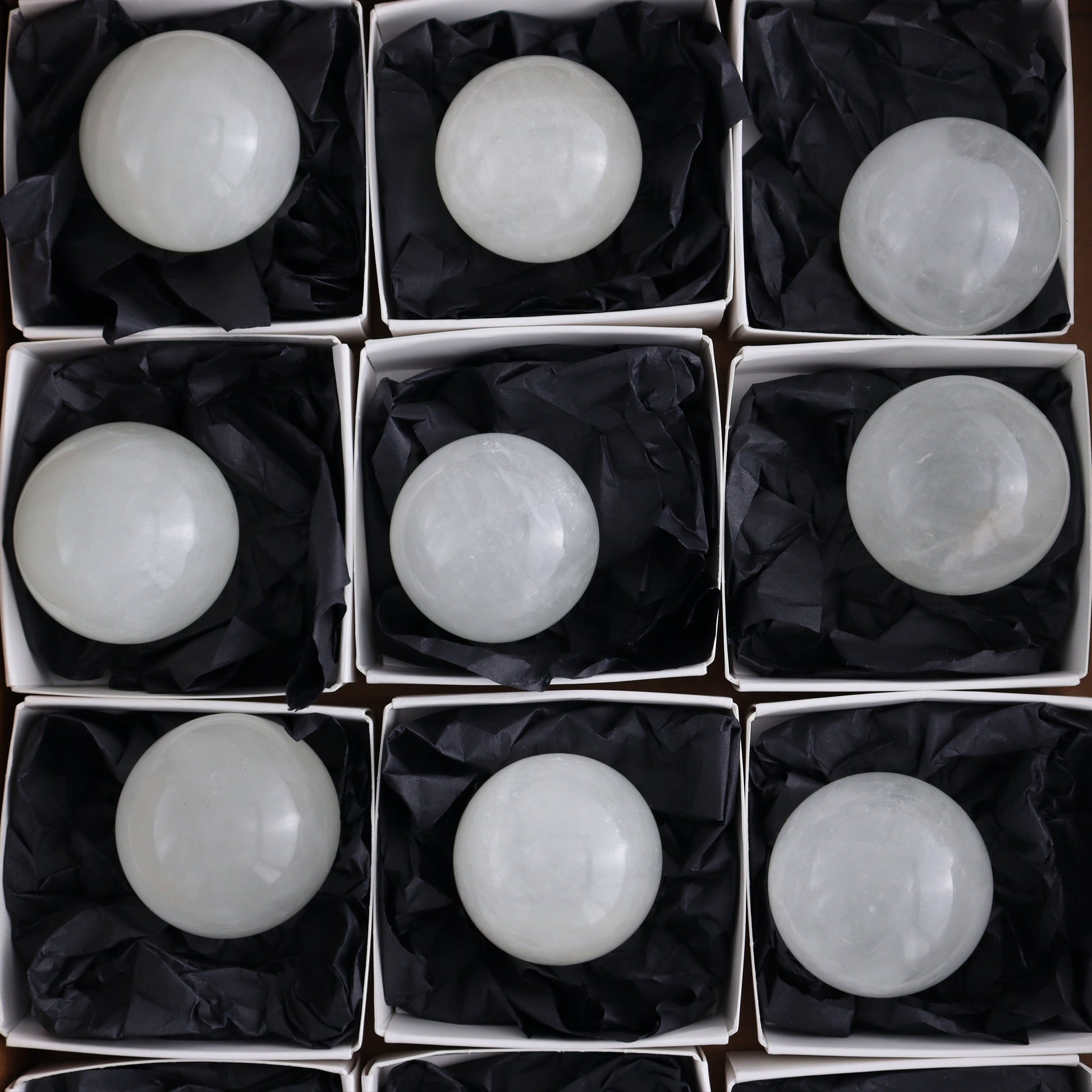Optical Calcite Spheres Set of 12 - Expert Wholesale and Supplier of Wholesale Crystals & Bulk Gemstones, ["Calcite","Mexico","Optical Calcite","Spheres"]