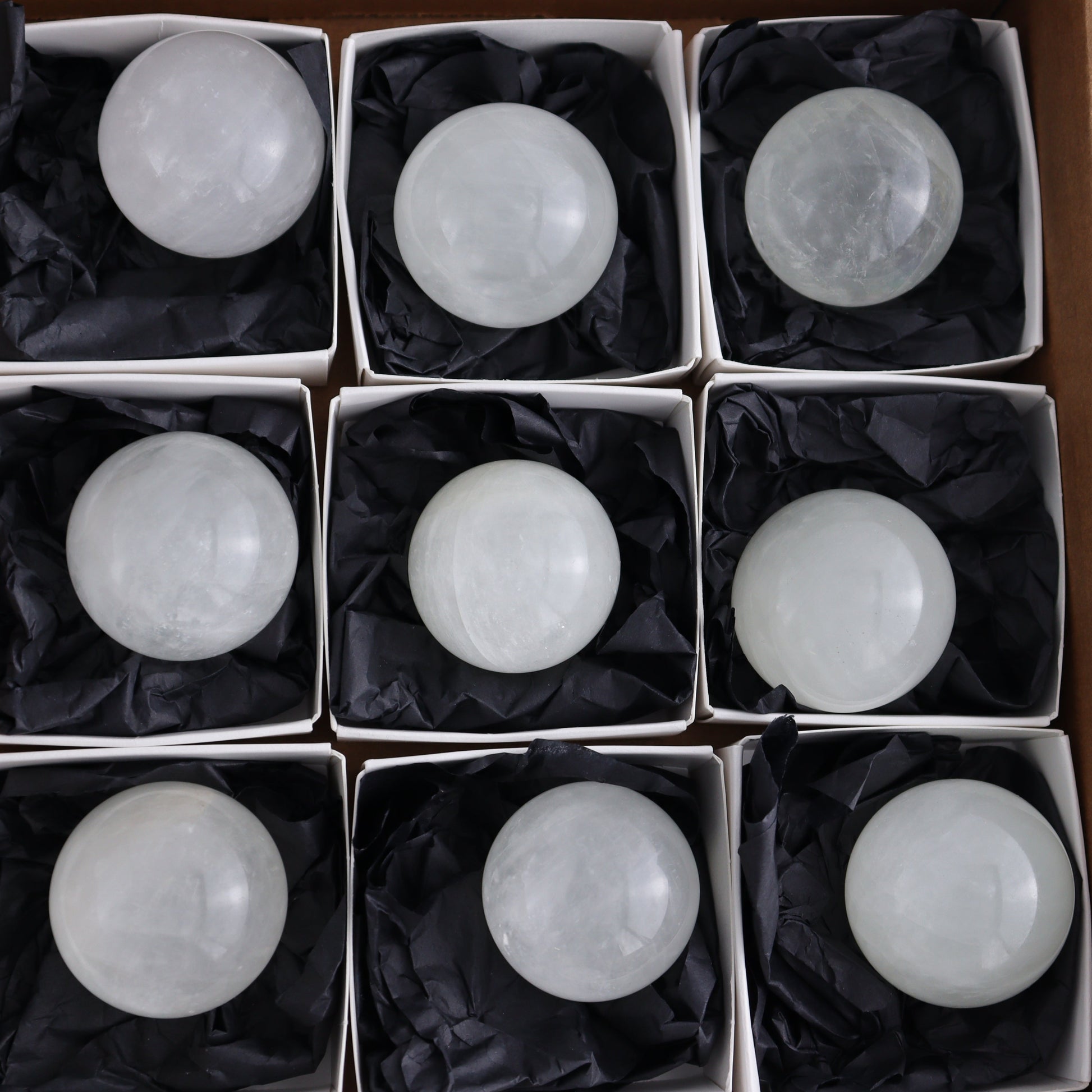 Optical Calcite Spheres Set of 12 - Expert Wholesale and Supplier of Wholesale Crystals & Bulk Gemstones, ["Calcite","Mexico","Optical Calcite","Spheres"]