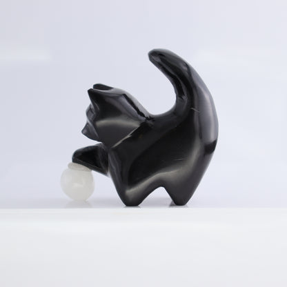Black Marble Cats Playing with Onyx Ball - Expert Wholesale and Supplier of Wholesale Crystals & Bulk Gemstones, ["Black Marble","Cat","Marble","Mexico","onyx"]