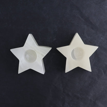 One Mexicano Onyx/Calcite White Star Candle Holder