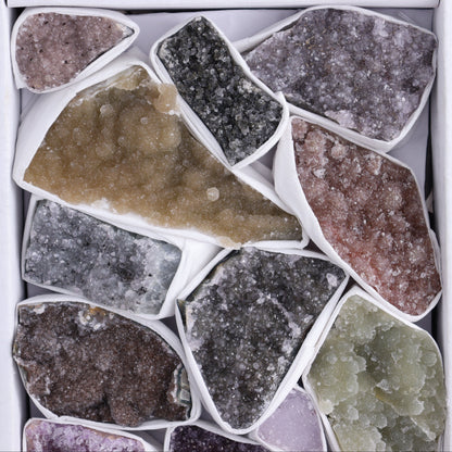Uruguay Rainbow Amethyst Clusters Flat of 13 - Expert Wholesale and Supplier of Wholesale Crystals & Bulk Gemstones, ["Amethyst","Clusters","Rainbow Amethyst","Sugar Rainbow Amethyst","Uruguay"]