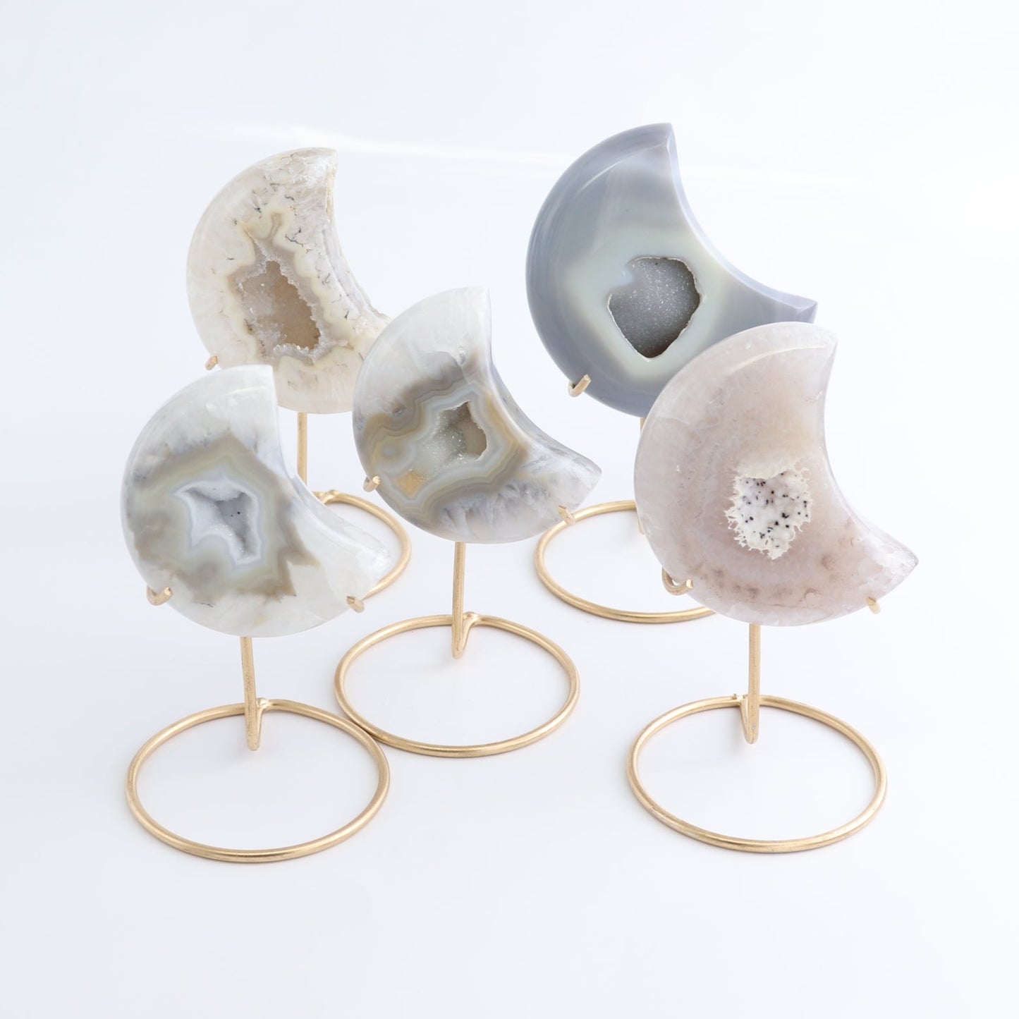 Agate Moons with Stand Set of 5 - Expert Wholesale and Supplier of Wholesale Crystals & Bulk Gemstones, ["Agate","Brazil","moons"]