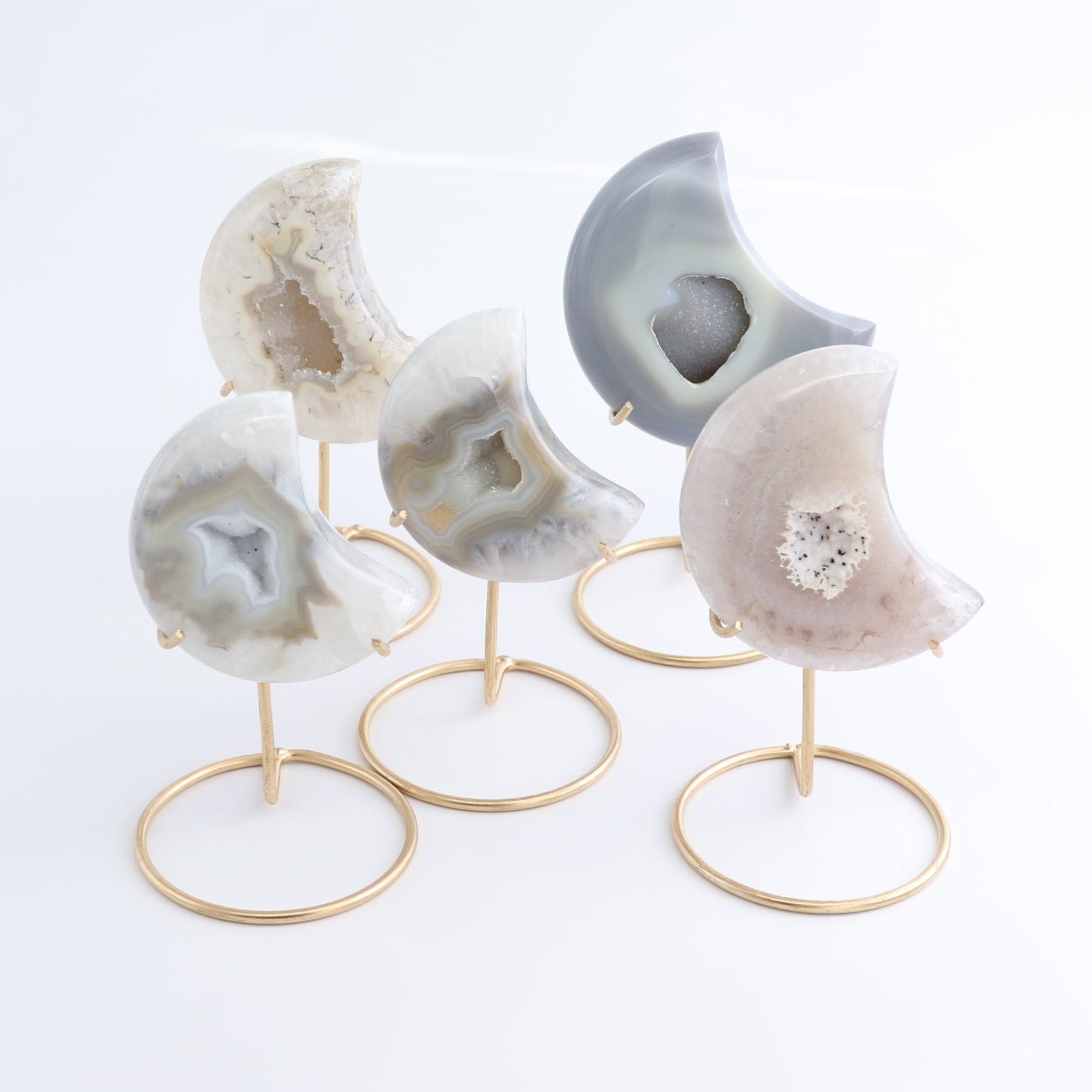 Agate Moons with Stand Set of 5 - Expert Wholesale and Supplier of Wholesale Crystals & Bulk Gemstones, ["Agate","Brazil","moons"]