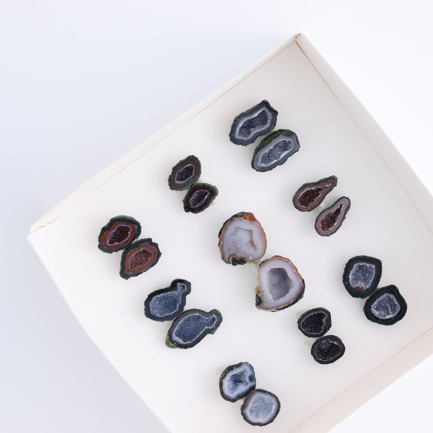 Tabasco Geodes 9 Pairs - Expert Wholesale and Supplier of Wholesale Crystals & Bulk Gemstones, ["Geodes","Tabasco Geode"]