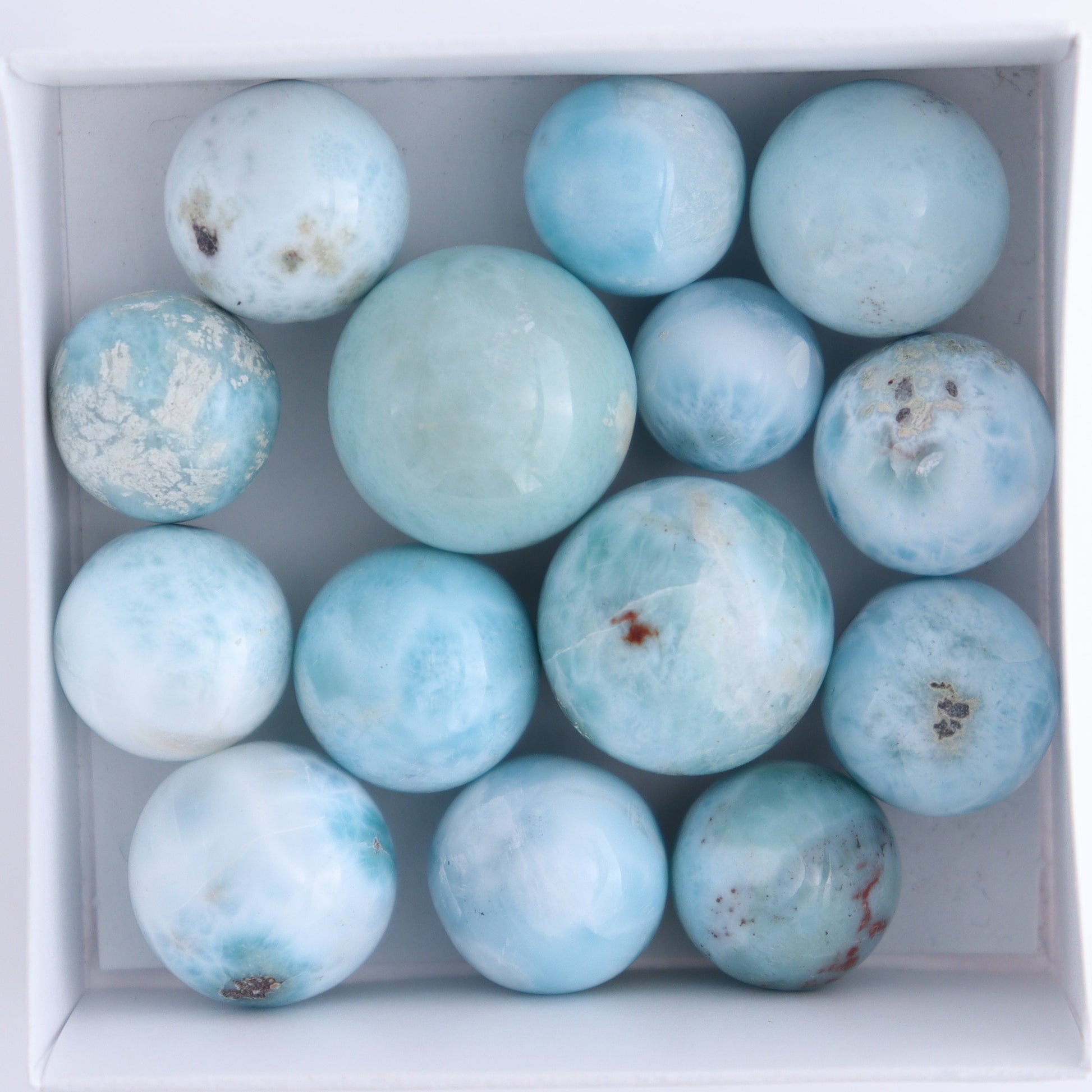 Larimar Spheres Set of 14 - Expert Wholesale and Supplier of Wholesale Crystals & Bulk Gemstones, ["Larimar","Spheres"]