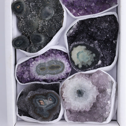 Uruguay Amethyst Clusters with "Eyes" Flat of 9 - Expert Wholesale and Supplier of Wholesale Crystals & Bulk Gemstones, ["Amethyst","Clusters","Eyes Amethyst","Uruguay"]