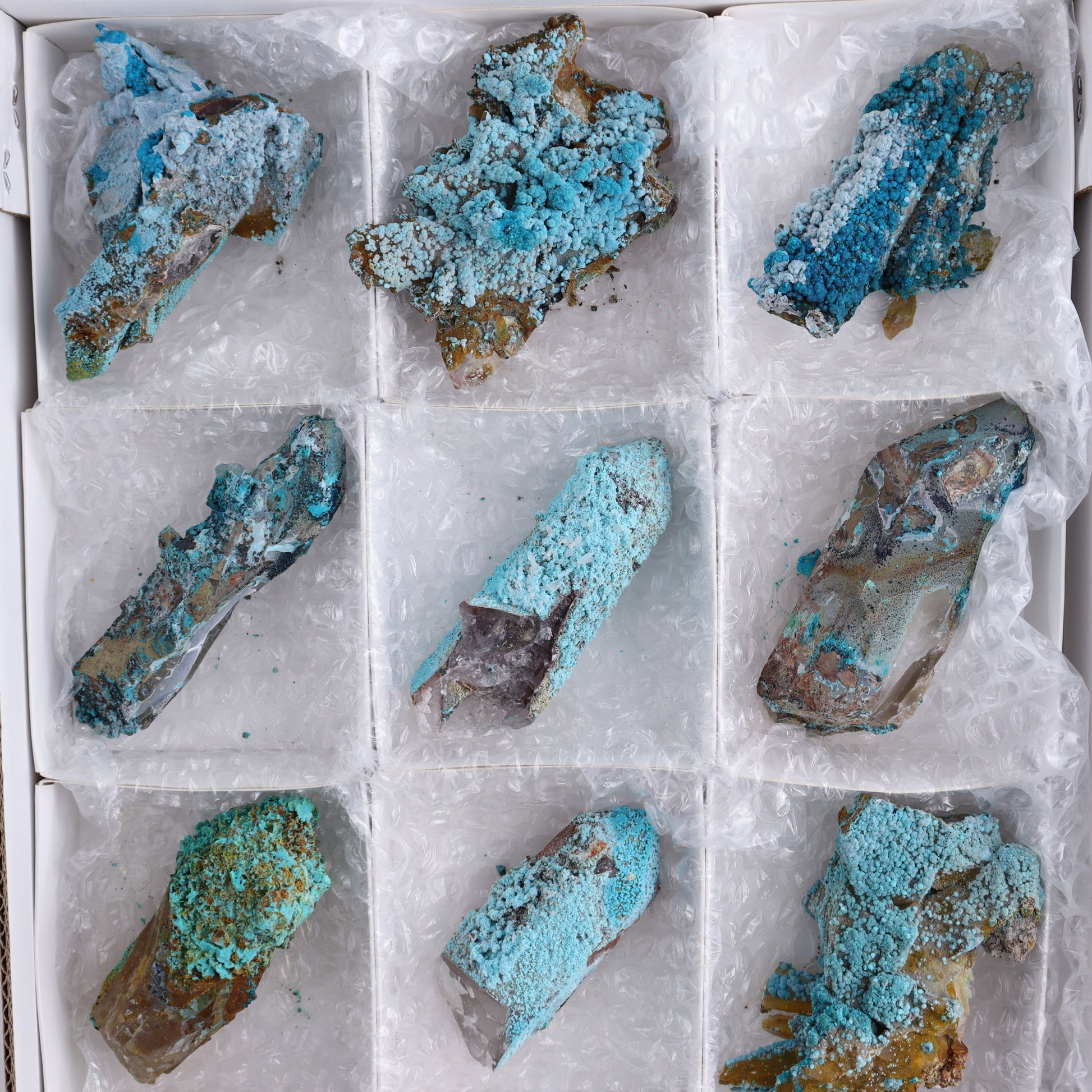 Chrysocolla on Quartz Roughs Set of 12 - Expert Wholesale and Supplier of Wholesale Crystals & Bulk Gemstones, ["Chrysocolla","Flats","Freeforms","Peru","Quartz","Rough"]