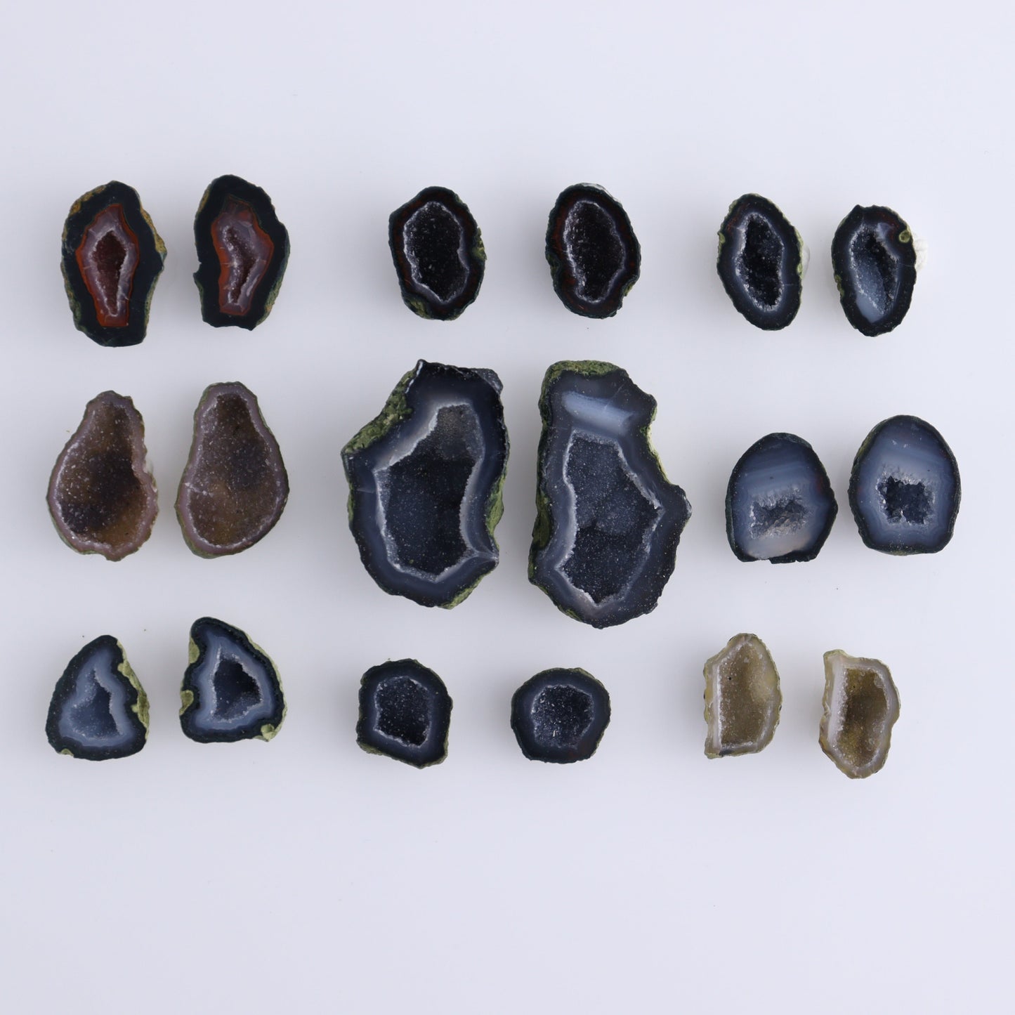 Tabasco Geode Pairs Set of 9 - Expert Wholesale and Supplier of Wholesale Crystals & Bulk Gemstones, ["Tabasco Geode"]