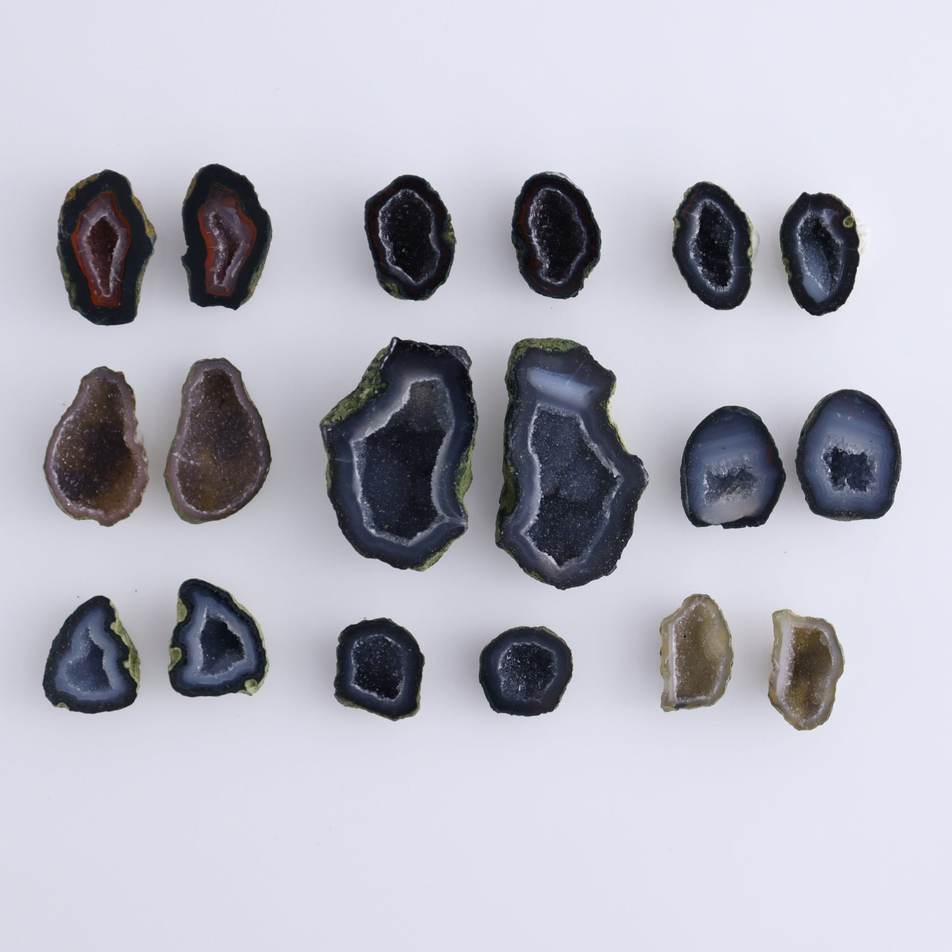 Tabasco Geode Pairs Set of 9 - Expert Wholesale and Supplier of Wholesale Crystals & Bulk Gemstones, ["Tabasco Geode"]