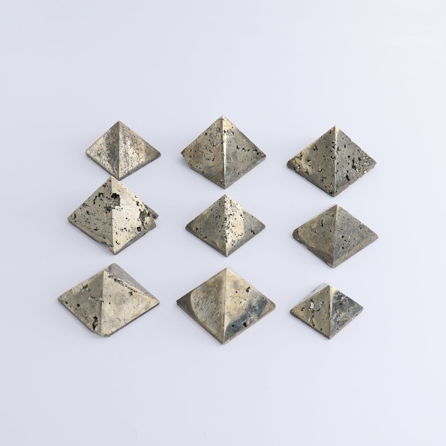 Pyrite Pyramids Set of 9 - Expert Wholesale and Supplier of Wholesale Crystals & Bulk Gemstones, ["Pyramids","Pyrite"]
