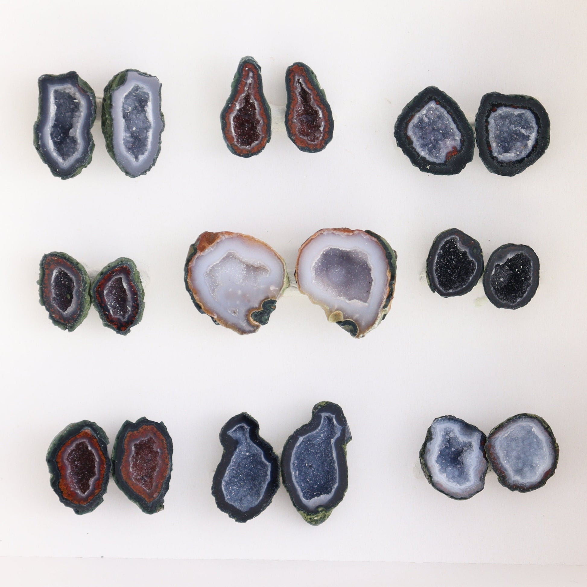 Tabasco Geodes 9 Pairs - Expert Wholesale and Supplier of Wholesale Crystals & Bulk Gemstones, ["Geodes","Tabasco Geode"]