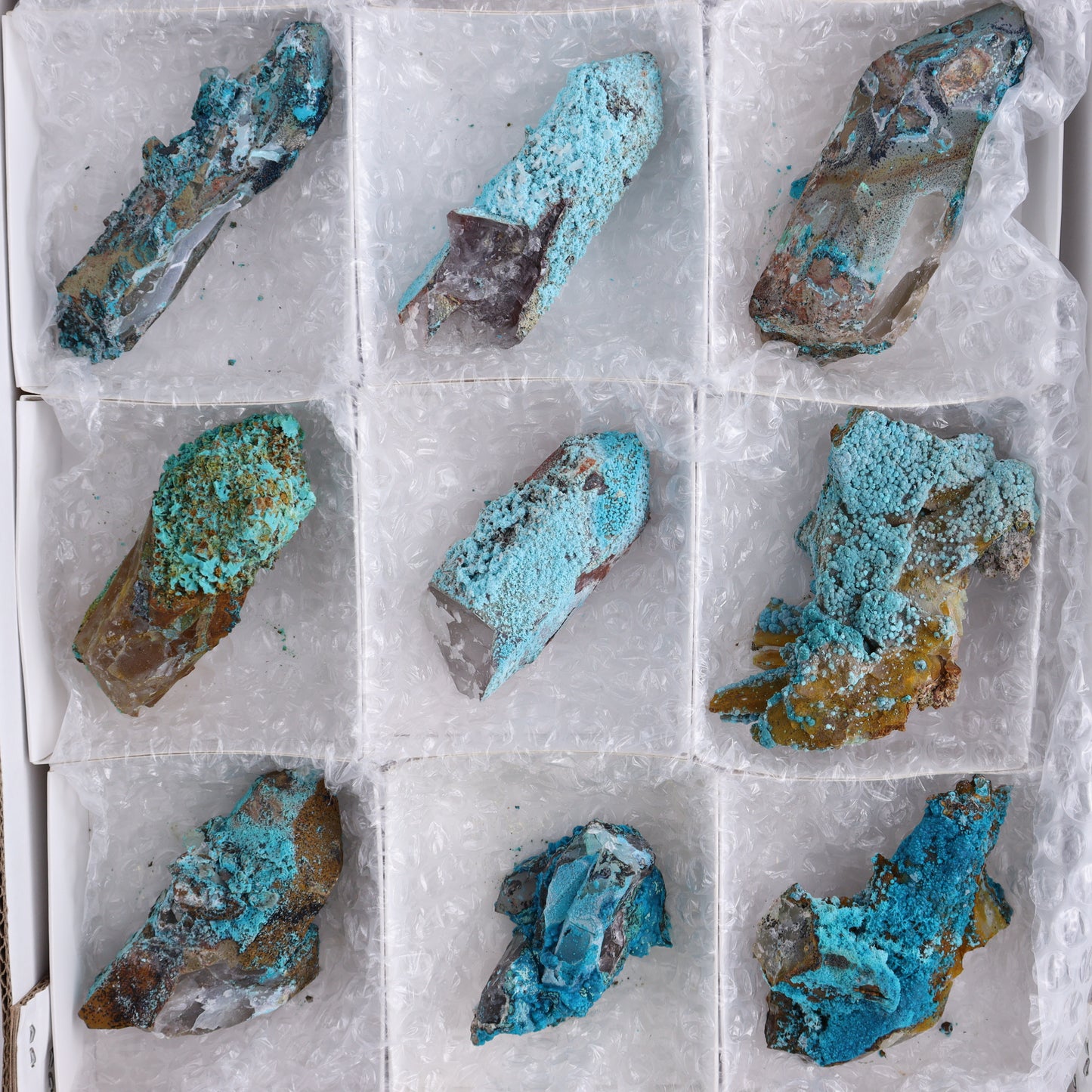 Chrysocolla on Quartz Roughs Set of 12 - Expert Wholesale and Supplier of Wholesale Crystals & Bulk Gemstones, ["Chrysocolla","Flats","Freeforms","Peru","Quartz","Rough"]
