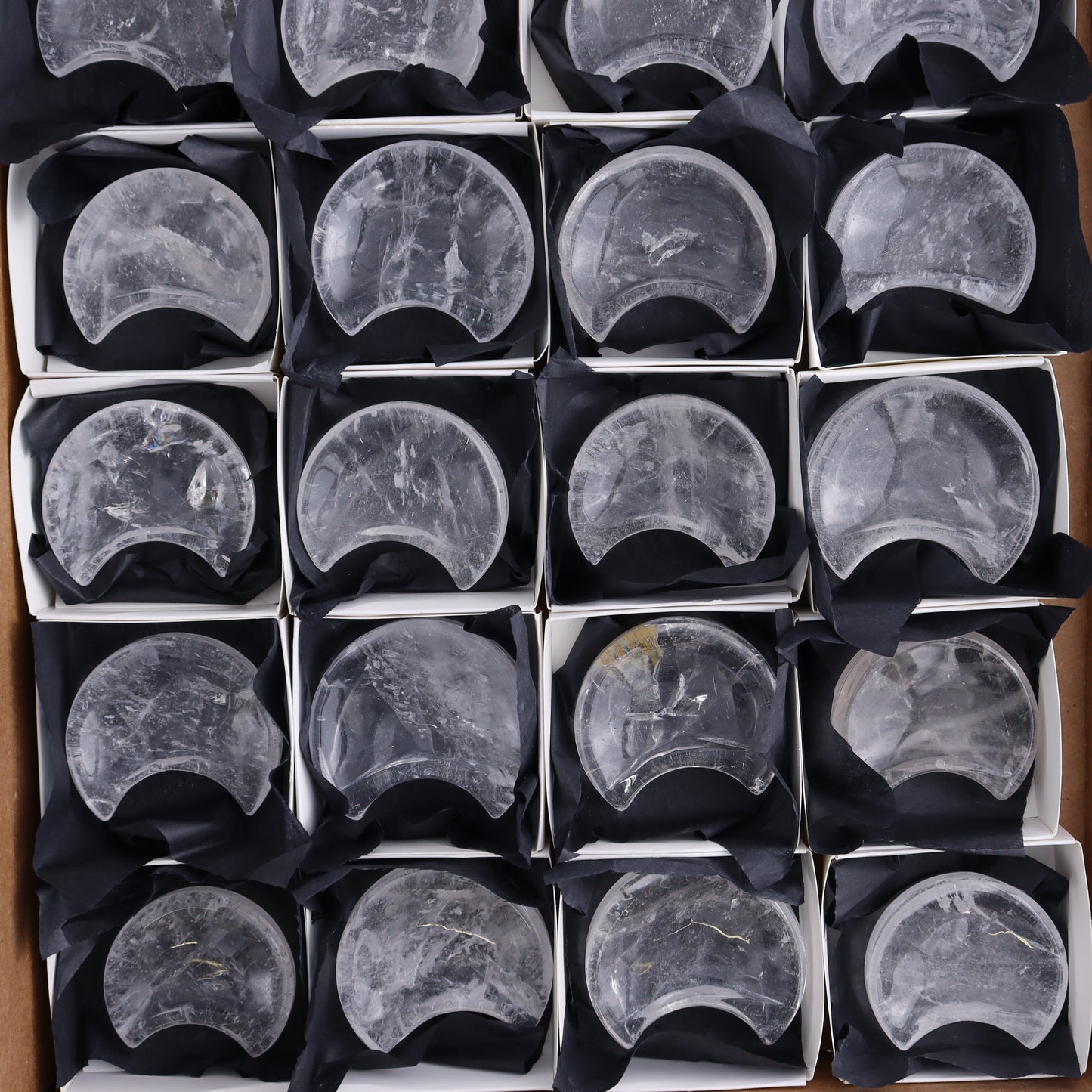 Clear Quartz Moons Bowls Set of 24 - Expert Wholesale and Supplier of Wholesale Crystals & Bulk Gemstones, ["Clear Quartz","moons","Quartz"]