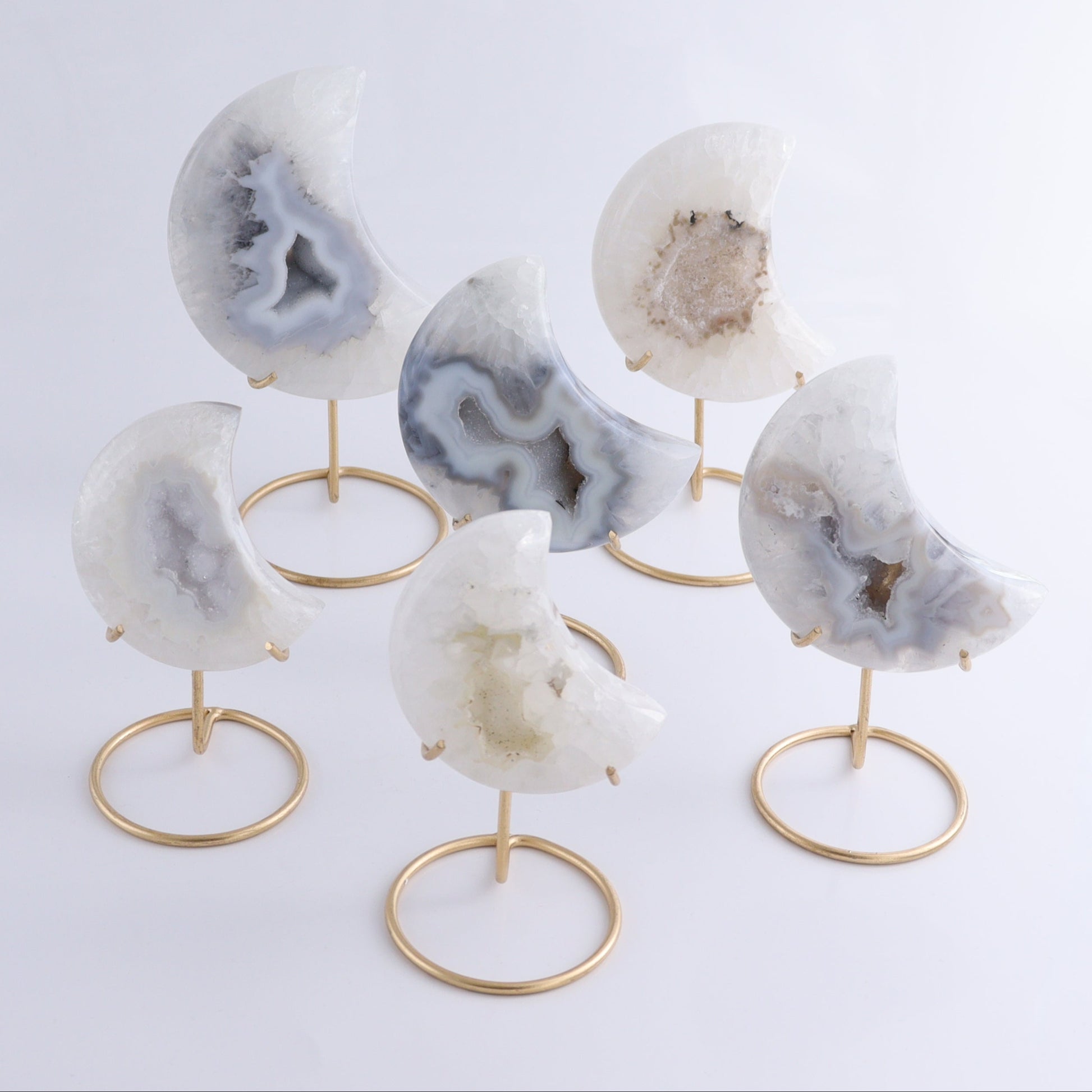 Agate Moons with Stand Set of 6 - Expert Wholesale and Supplier of Wholesale Crystals & Bulk Gemstones, ["Agate","Brazil","moons"]