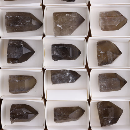 Smoky Quartz Polished Tops Set of 18 - Expert Wholesale and Supplier of Wholesale Crystals & Bulk Gemstones, ["Brazil","close_70","Points","Polished Tip","Quartz","Smoky Quartz"]