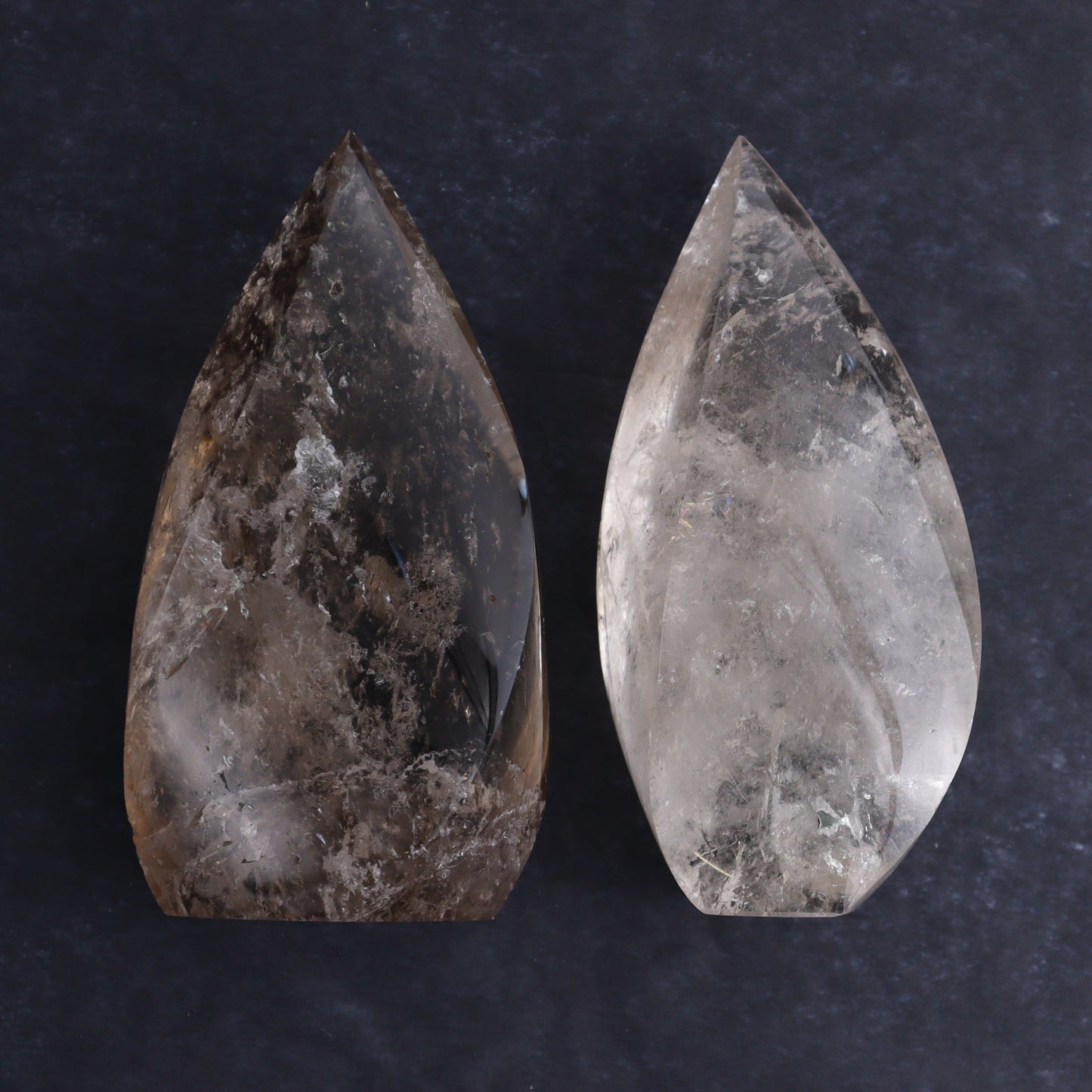 Imperfect Clear and Smoky Quartz Flames Set of 4 - Expert Wholesale and Supplier of Wholesale Crystals & Bulk Gemstones, ["Brazil","Clear Quartz","flames","Quartz"]