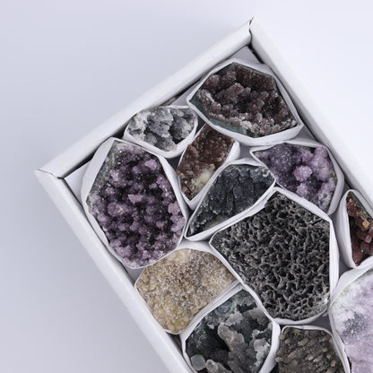 Uruguay Amethyst Clusters with Formations Flat of 13 - Expert Wholesale and Supplier of Wholesale Crystals & Bulk Gemstones, ["Amethyst","Calcite","Clusters","Formations","Uruguay"]