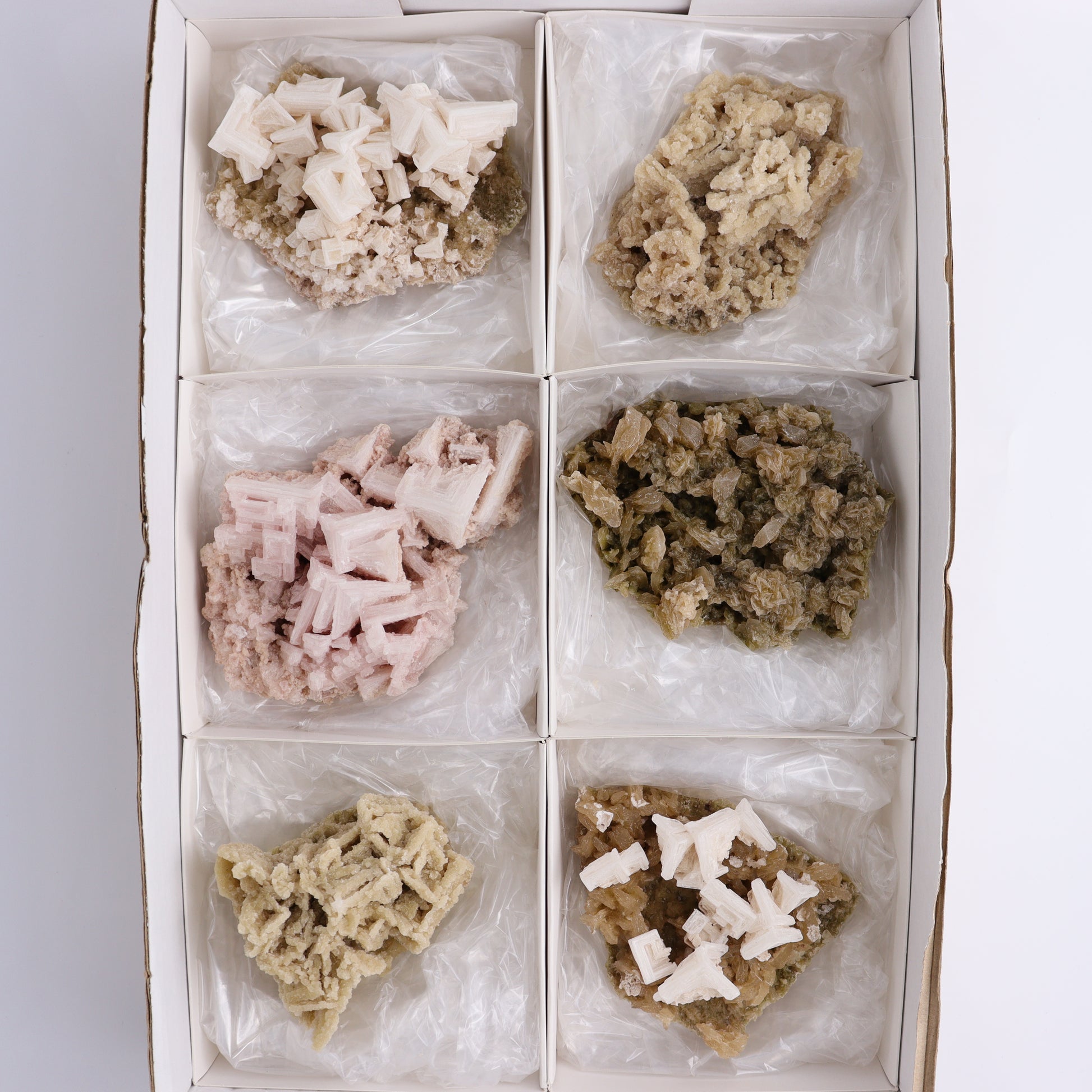 Trona ps. After Halite and Halite from Owens Lake Set of 6 - Expert Wholesale and Supplier of Wholesale Crystals & Bulk Gemstones, ["Halite","halite on trona","United States"]