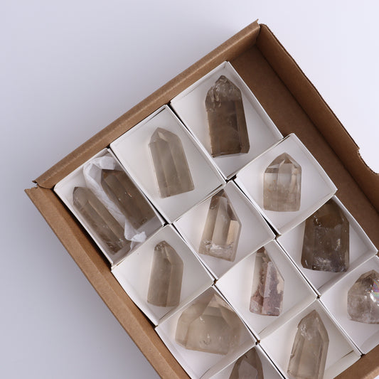 Smoky Quartz Towers Set of 13 - Expert Wholesale and Supplier of Wholesale Crystals & Bulk Gemstones, ["Points","Quartz","Smoky Quartz","Towers"]