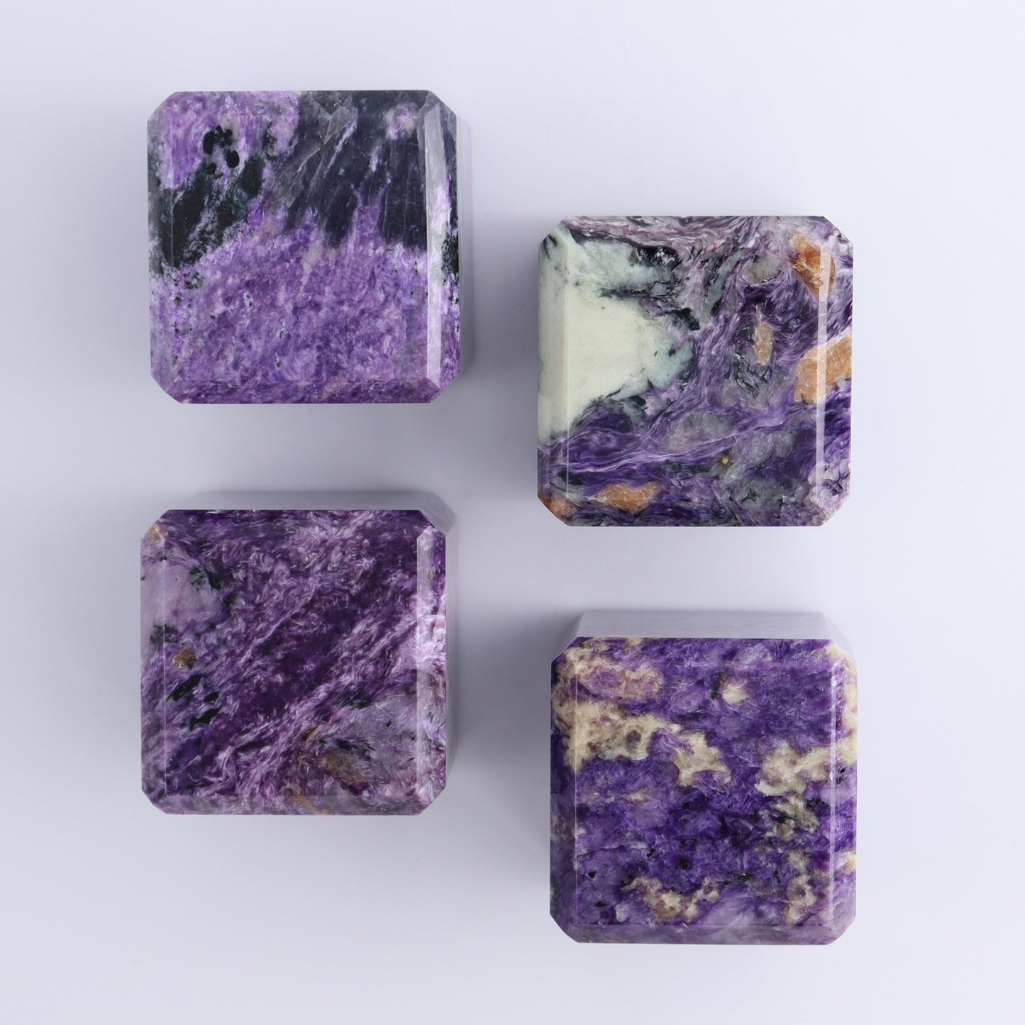 Charoite Cubes Set of 4 - Expert Wholesale and Supplier of Wholesale Crystals & Bulk Gemstones, ["Charoite","Cubes","Russia"]