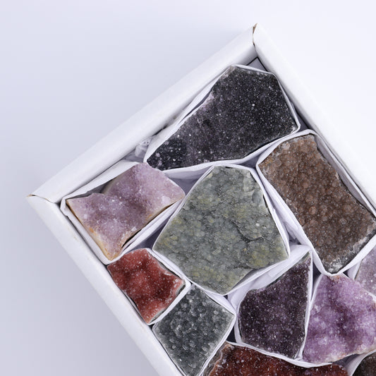 Uruguay Rainbow Amethyst Clusters Flat of 12