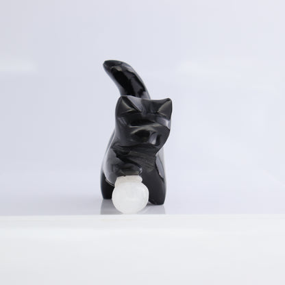 Black Marble Cats Playing with Onyx Ball - Expert Wholesale and Supplier of Wholesale Crystals & Bulk Gemstones, ["Black Marble","Cat","Marble","Mexico","onyx"]