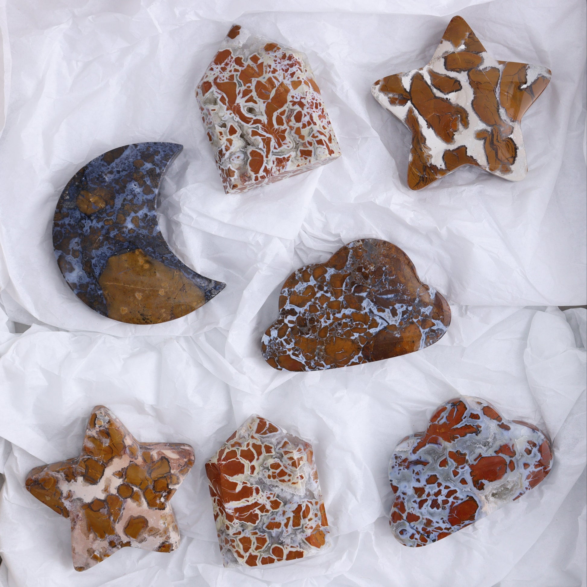 Brecciated Jasper Moons, Stars, Towers, Clouds, and Flames Set of 10 - Expert Wholesale and Supplier of Wholesale Crystals & Bulk Gemstones, ["Brecciated Jasper","Clouds","flames","Indonesia","moons","stars","Towers"]