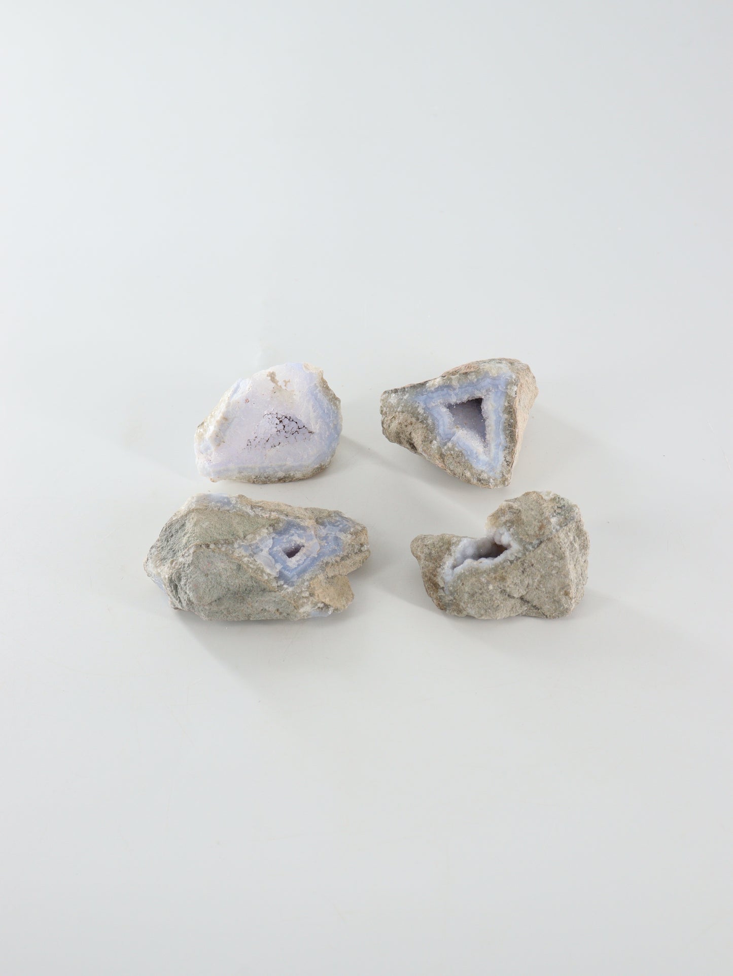 Blue Lace Agate Clusters Set of 4 - Expert Wholesale and Supplier of Wholesale Crystals & Bulk Gemstones, ["Agate","Blue Lace Agate","close_70"]