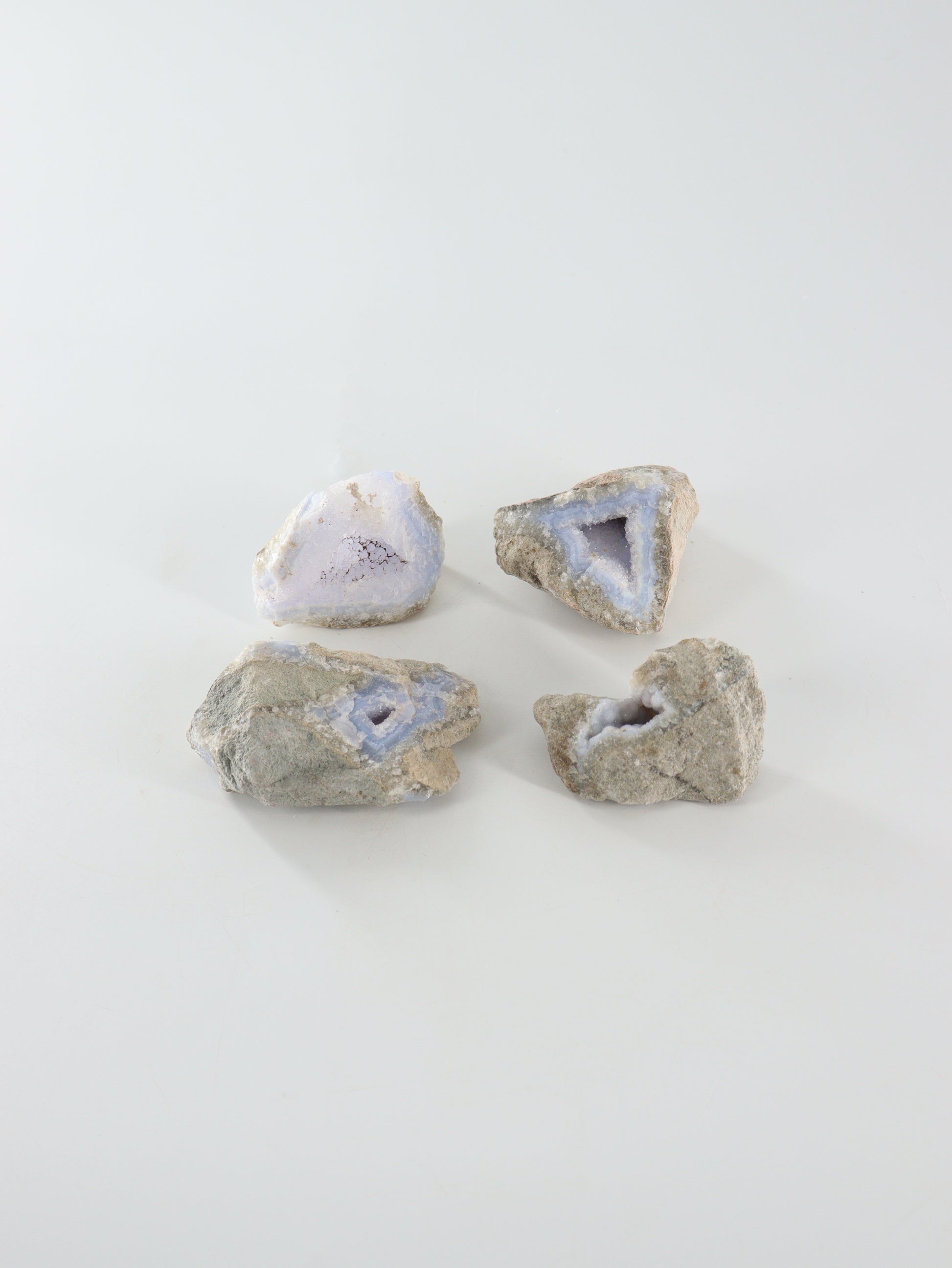 Blue Lace Agate Clusters Set of 4 - Expert Wholesale and Supplier of Wholesale Crystals & Bulk Gemstones, ["Agate","Blue Lace Agate","close_70"]