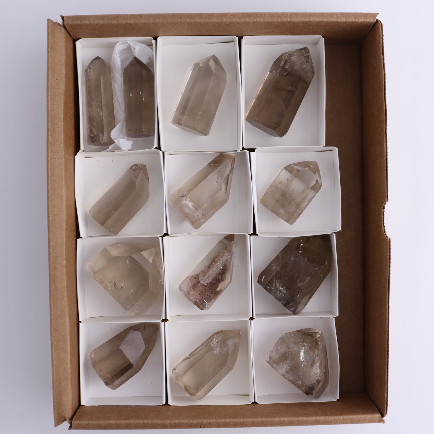 Smoky Quartz Towers Set of 13 - Expert Wholesale and Supplier of Wholesale Crystals & Bulk Gemstones, ["Points","Quartz","Smoky Quartz","Towers"]