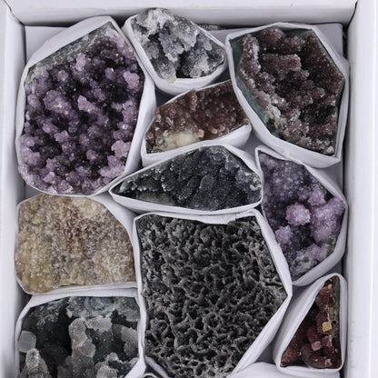 Uruguay Amethyst Clusters with Formations Flat of 13 - Expert Wholesale and Supplier of Wholesale Crystals & Bulk Gemstones, ["Amethyst","Calcite","Clusters","Formations","Uruguay"]