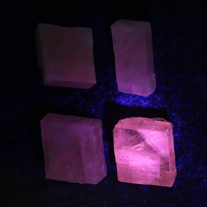 Pink Optical Calcite (Fluorescent) Set of 24 - Expert Wholesale and Supplier of Wholesale Crystals & Bulk Gemstones, ["Calcite","Mexico","Optical Calcite"]