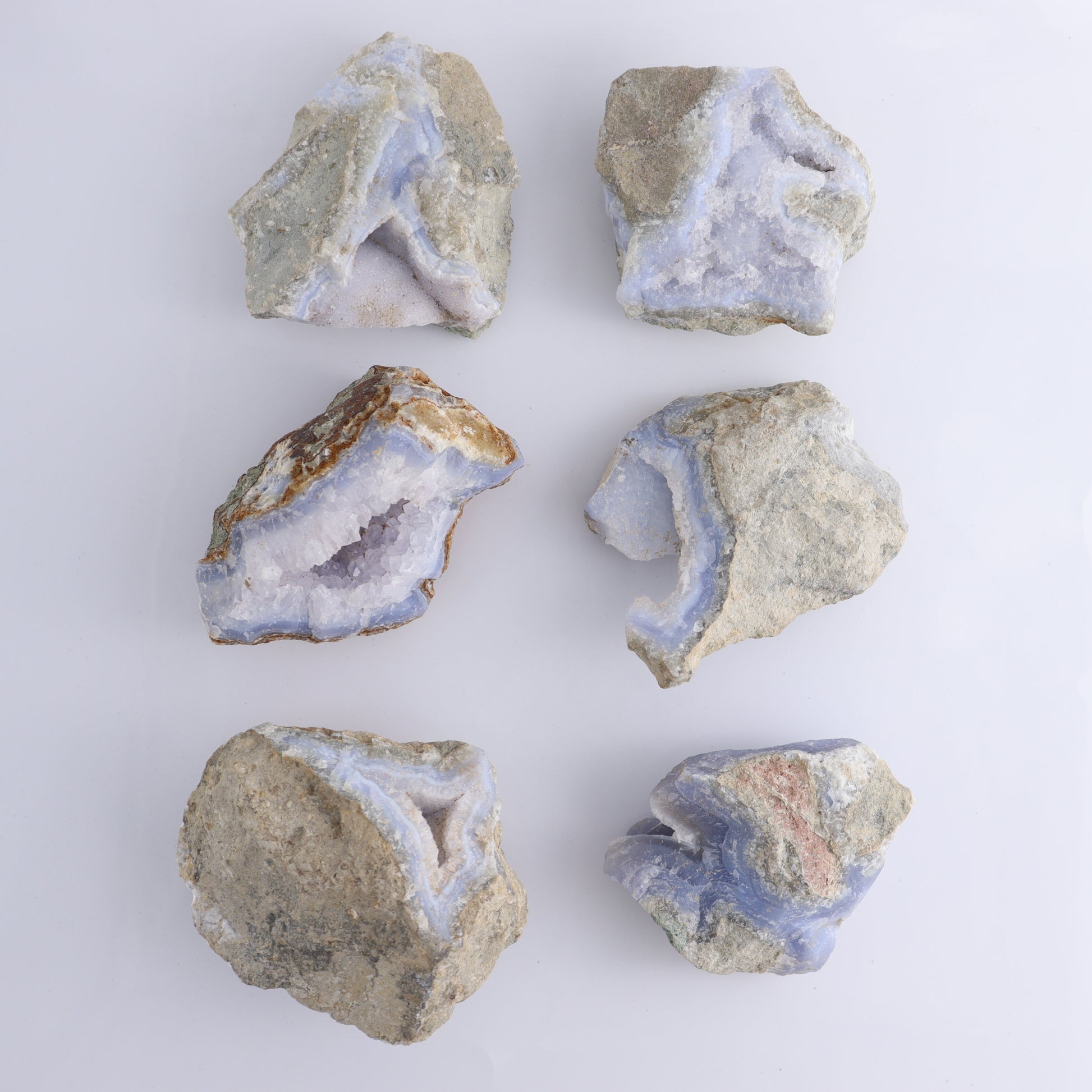 Blue Lace Agate Clusters Set of 6 - Expert Wholesale and Supplier of Wholesale Crystals & Bulk Gemstones, ["Agate","Blue Lace Agate","close_70"]