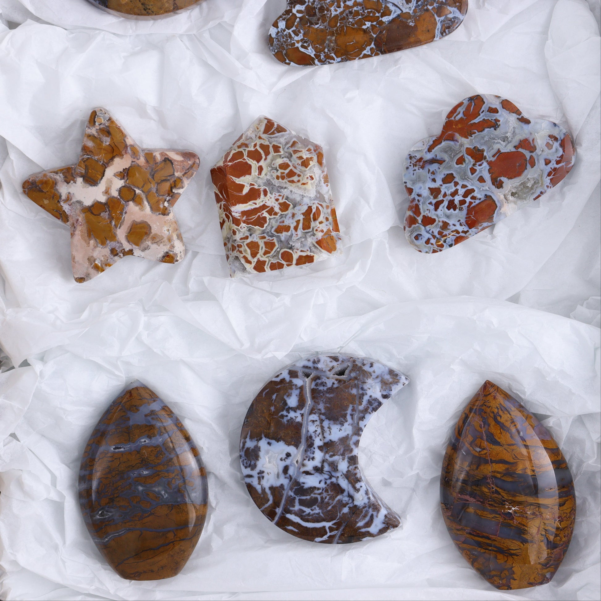 Brecciated Jasper Moons, Stars, Towers, Clouds, and Flames Set of 10 - Expert Wholesale and Supplier of Wholesale Crystals & Bulk Gemstones, ["Brecciated Jasper","Clouds","flames","Indonesia","moons","stars","Towers"]