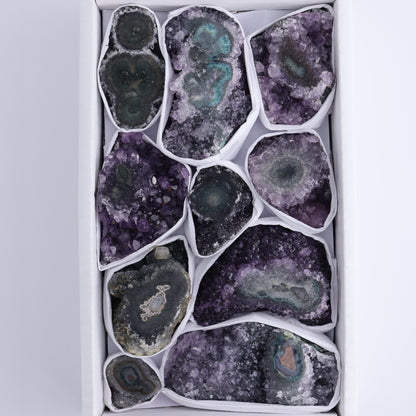 Uruguay Amethyst Clusters with "Eyes" Flat of 10 - Expert Wholesale and Supplier of Wholesale Crystals & Bulk Gemstones, ["Amethyst","Clusters","Eyes Amethyst","Uruguay"]