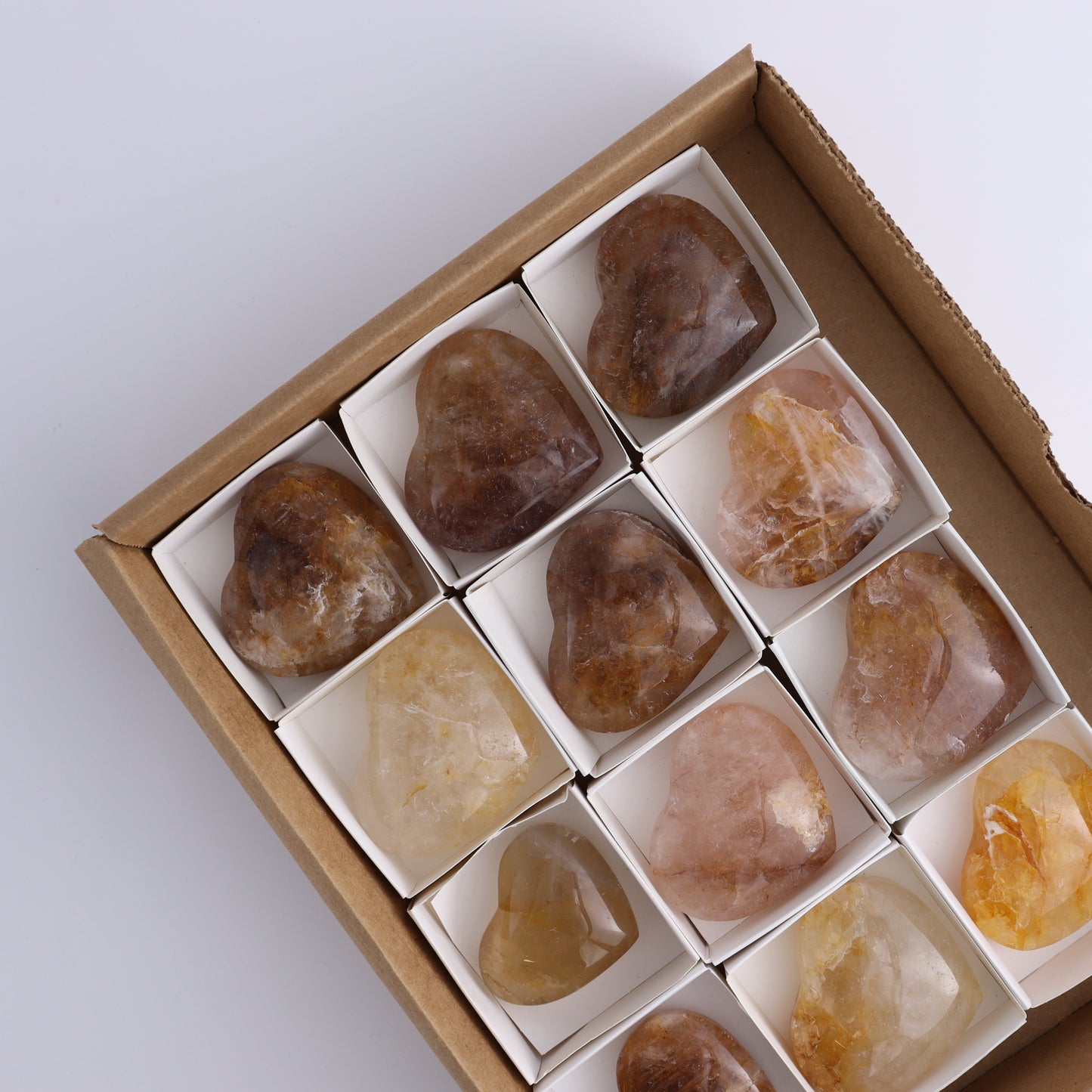 Golden Healer Hearts Set of 12 - Expert Wholesale and Supplier of Wholesale Crystals & Bulk Gemstones, ["Brazil","Golden Healer","Hearts"]