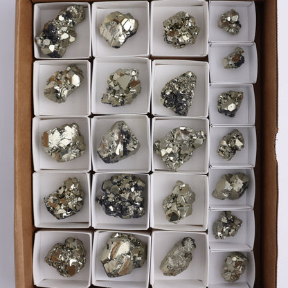 Octahedral Pyrite Clusters Set of 22 - Expert Wholesale and Supplier of Wholesale Crystals & Bulk Gemstones, ["Clusters","Octahedral Pyrite","Peru","Pyrite"]