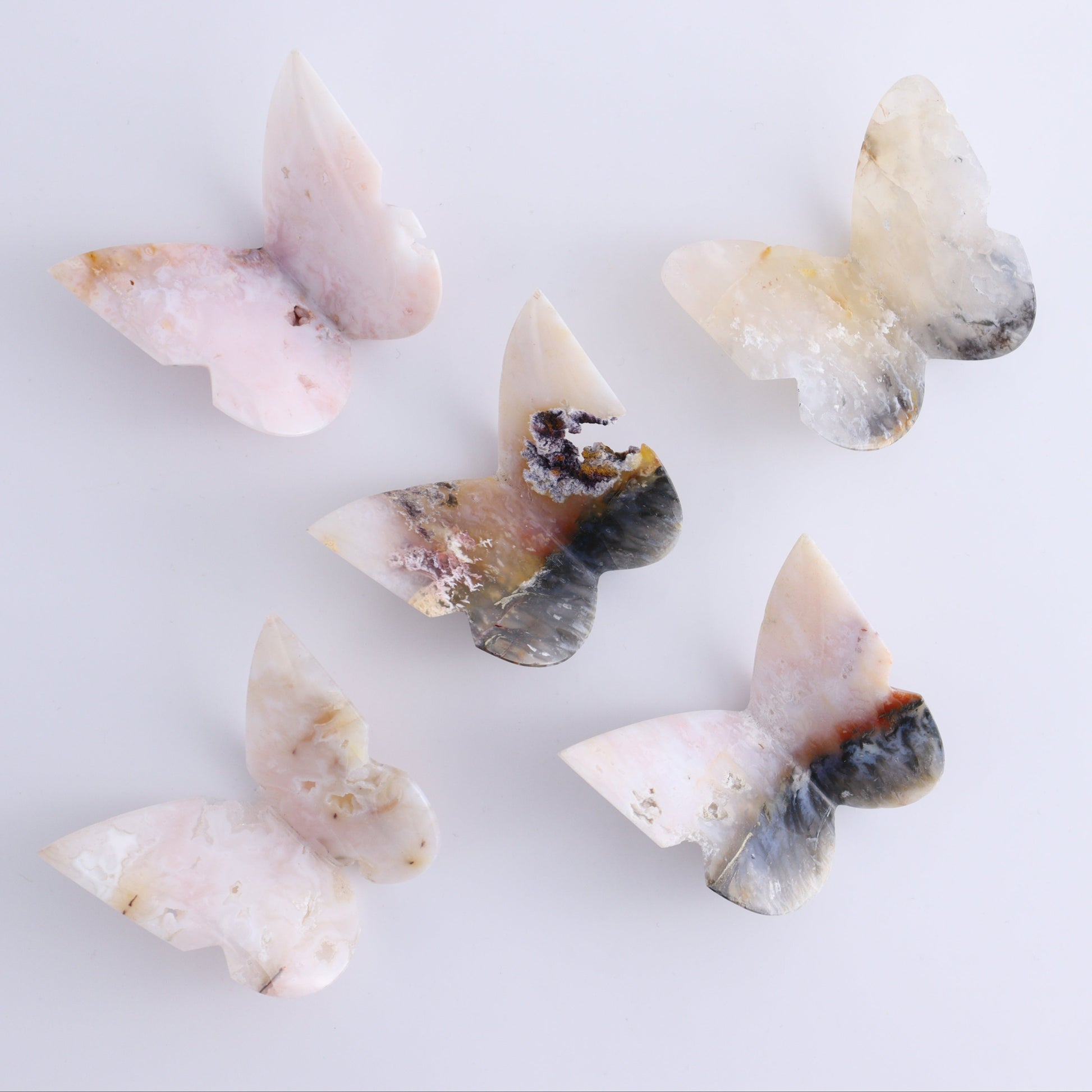 One Pink Plume Agate Butterfly - Expert Wholesale and Supplier of Wholesale Crystals & Bulk Gemstones, ["Agate","Butterflies","Butterfly","Pink Agate","Plume Agate"]