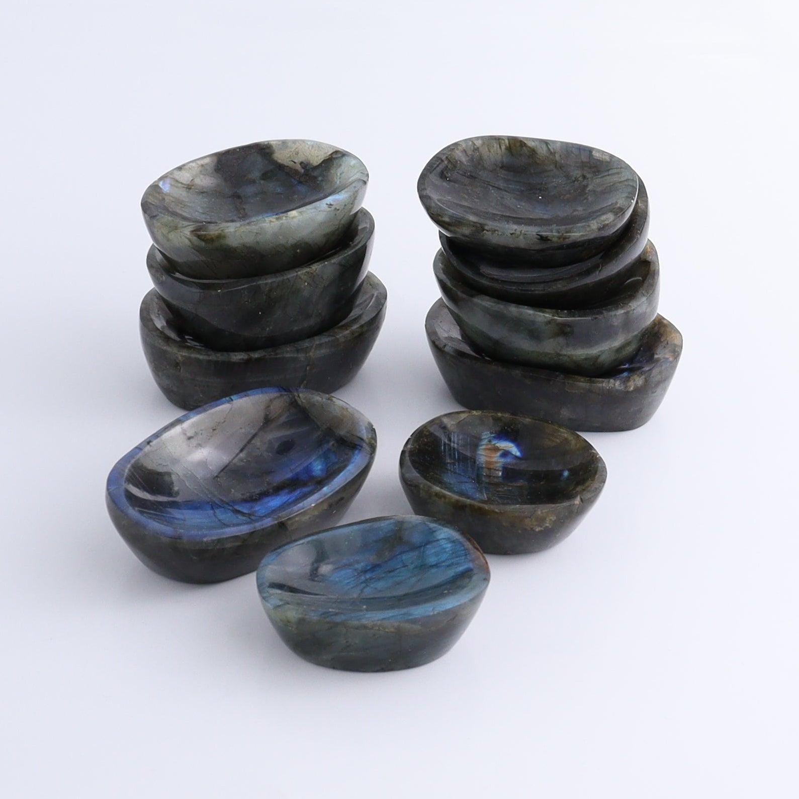 Labradorite Bowls Set of 10 - Expert Wholesale and Supplier of Wholesale Crystals & Bulk Gemstones, ["Bowls","Labradorite","Madagascar"]