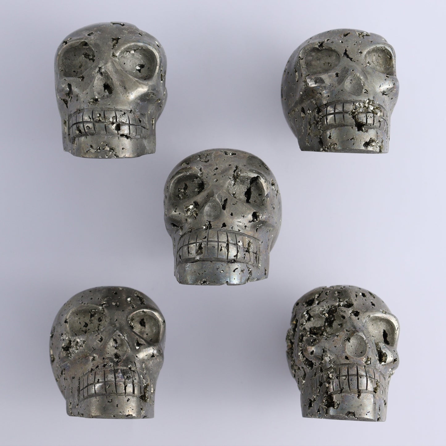 Pyrite Skulls Set of 5 - Expert Wholesale and Supplier of Wholesale Crystals & Bulk Gemstones, ["Hearts","Peru","Pyrite"]