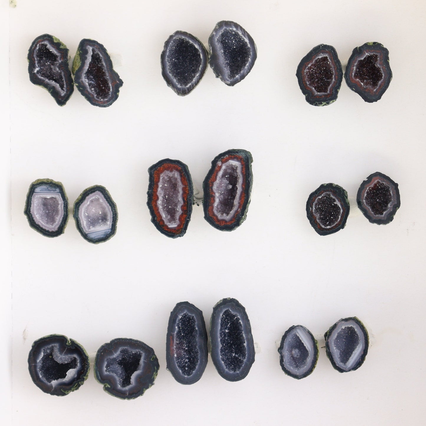 Tabasco Geodes 9 Pairs - Expert Wholesale and Supplier of Wholesale Crystals & Bulk Gemstones, ["Geodes","Tabasco Geode"]