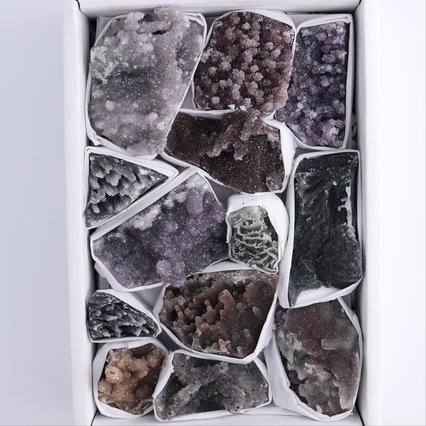 Uruguay Amethyst Clusters with Formations Flat of 13 - Expert Wholesale and Supplier of Wholesale Crystals & Bulk Gemstones, ["Amethyst","Clusters","Formations","Uruguay"]
