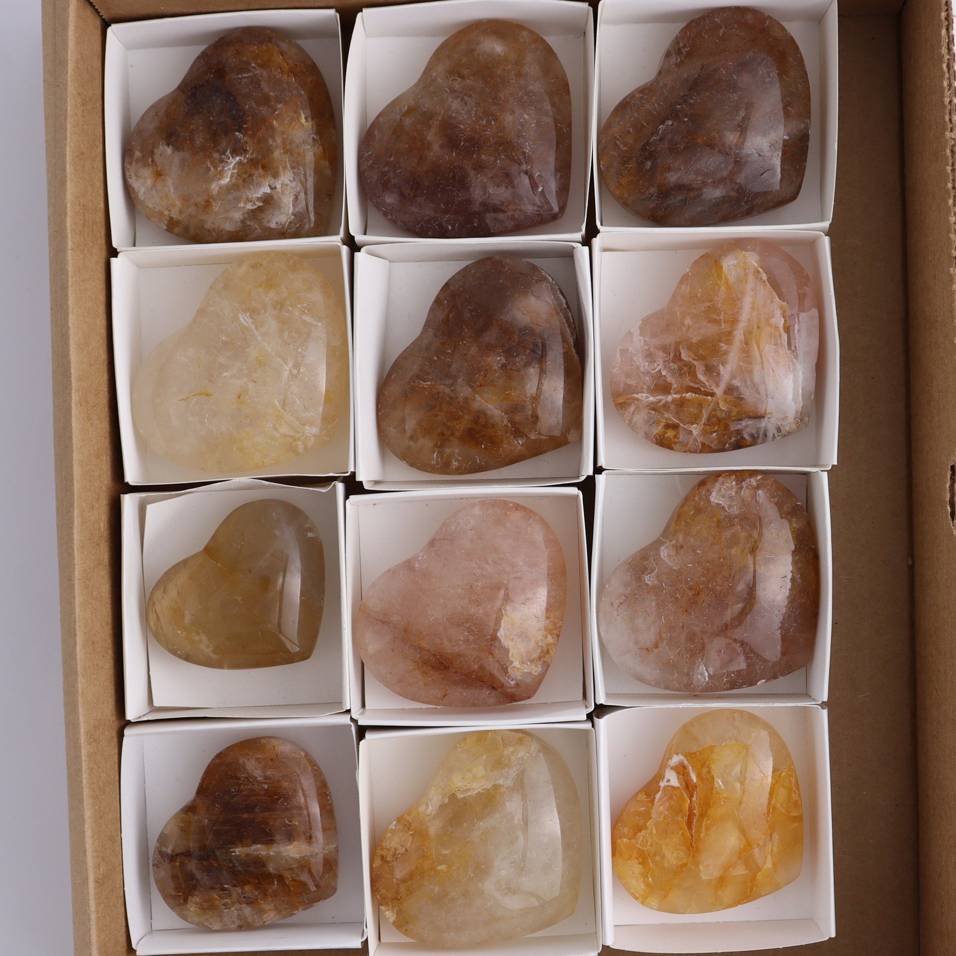Golden Healer Hearts Set of 12 - Expert Wholesale and Supplier of Wholesale Crystals & Bulk Gemstones, ["Brazil","Golden Healer","Hearts"]
