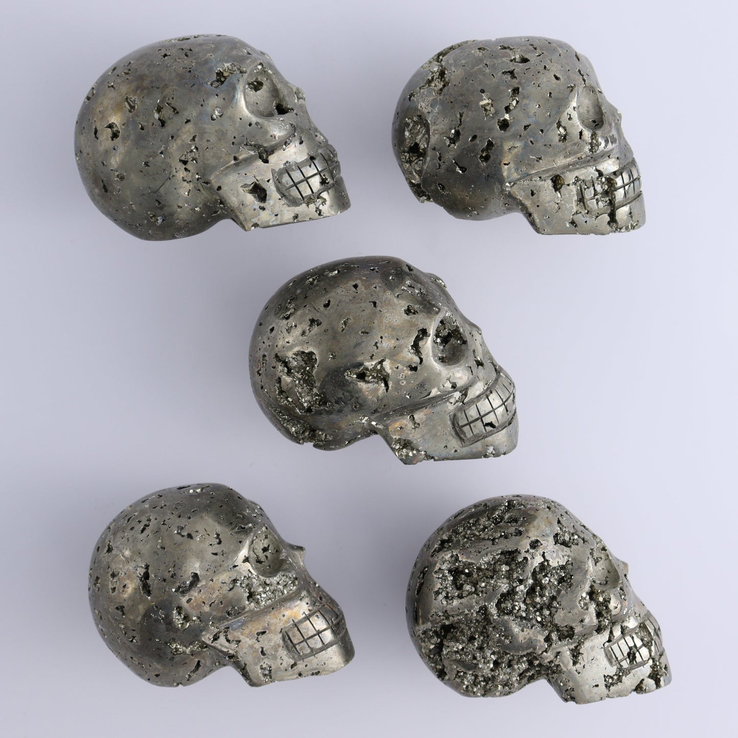 Pyrite Skulls Set of 5 - Expert Wholesale and Supplier of Wholesale Crystals & Bulk Gemstones, ["Hearts","Peru","Pyrite"]