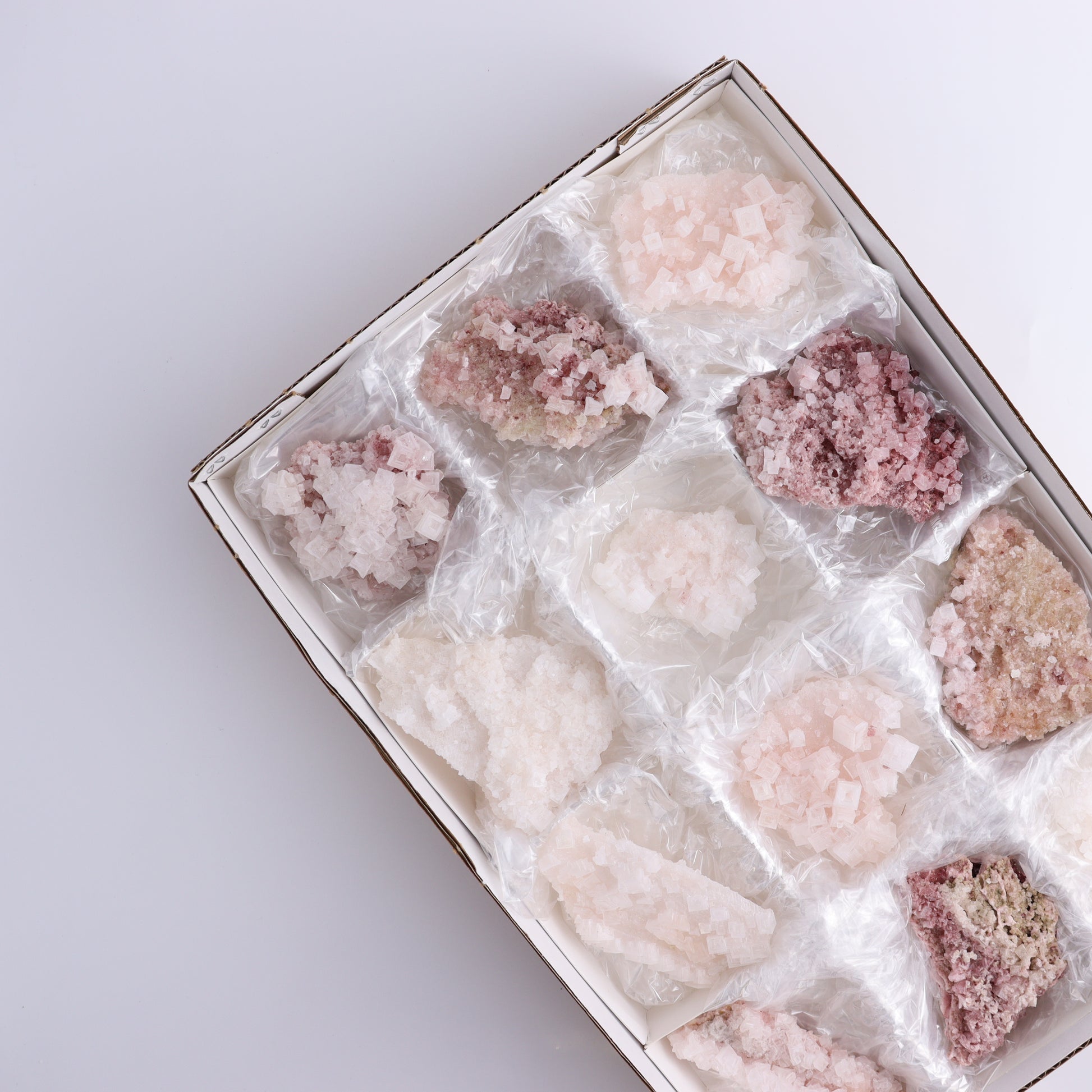 Pink Halite Set of 12 - Expert Wholesale and Supplier of Wholesale Crystals & Bulk Gemstones, ["Flats","Halite","Pink Halite","United States"]