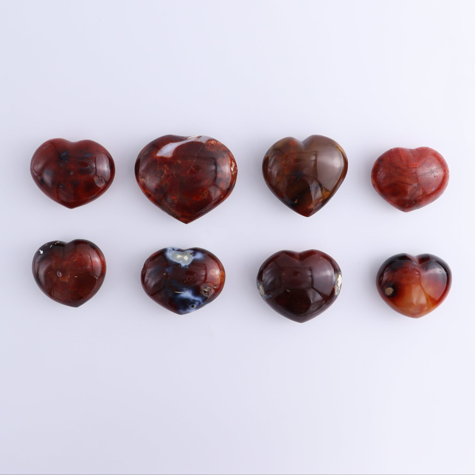 Carnelian Hearts Set of 8 - Expert Wholesale and Supplier of Wholesale Crystals & Bulk Gemstones, ["carnelian","Hearts","Madagascar"]